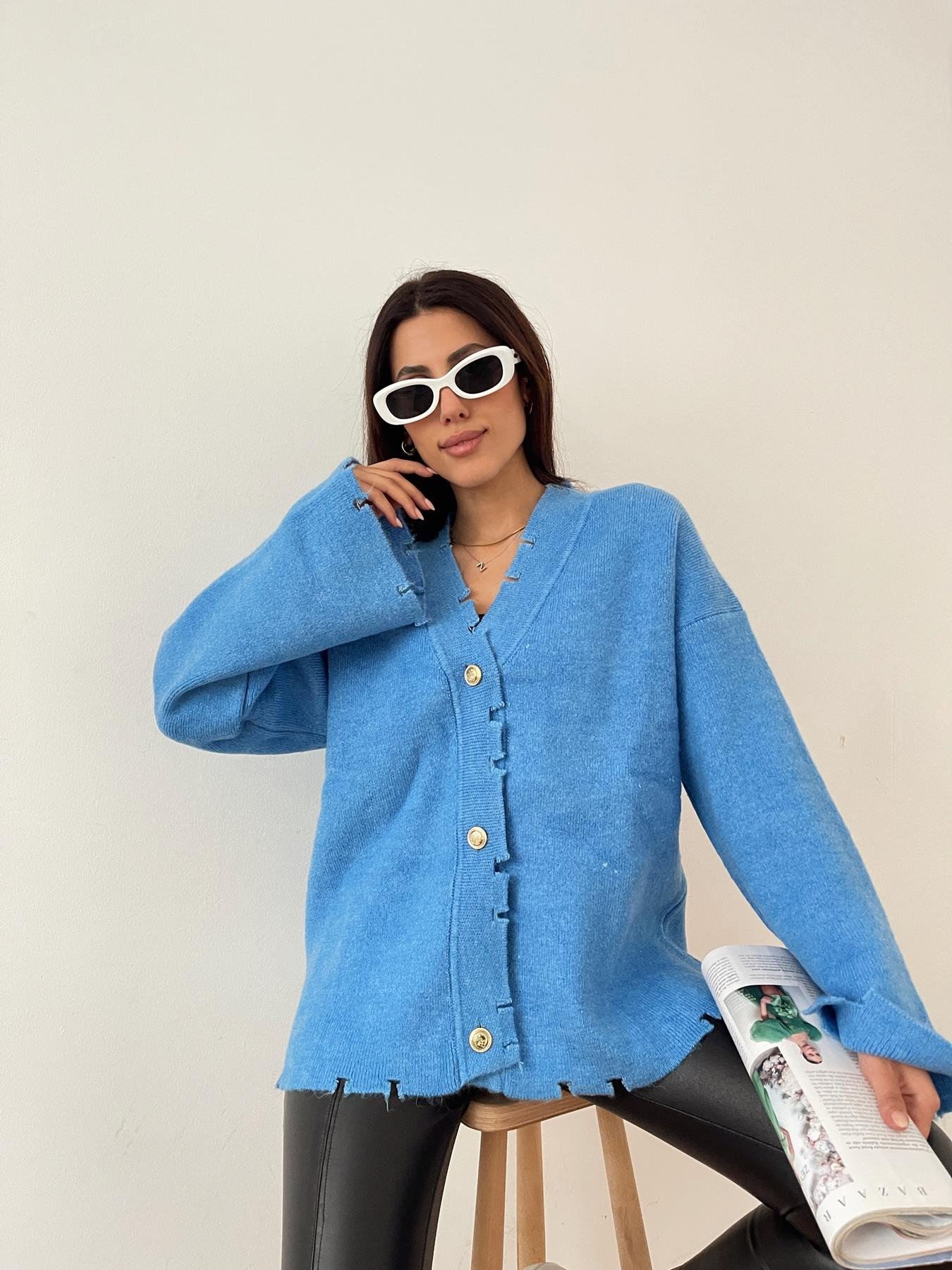 Gold Düğmeli Hırka MAVİ