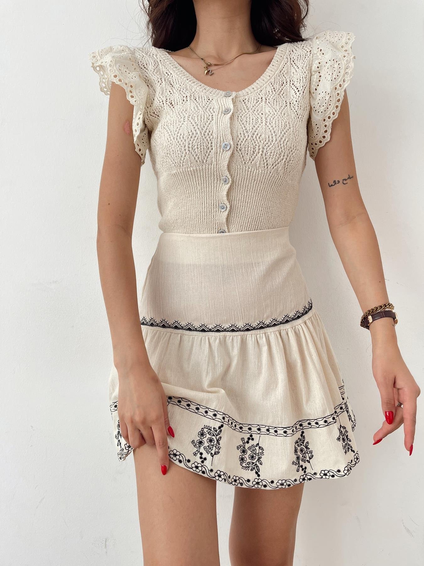 Güpürlü Triko Hırka Naturel