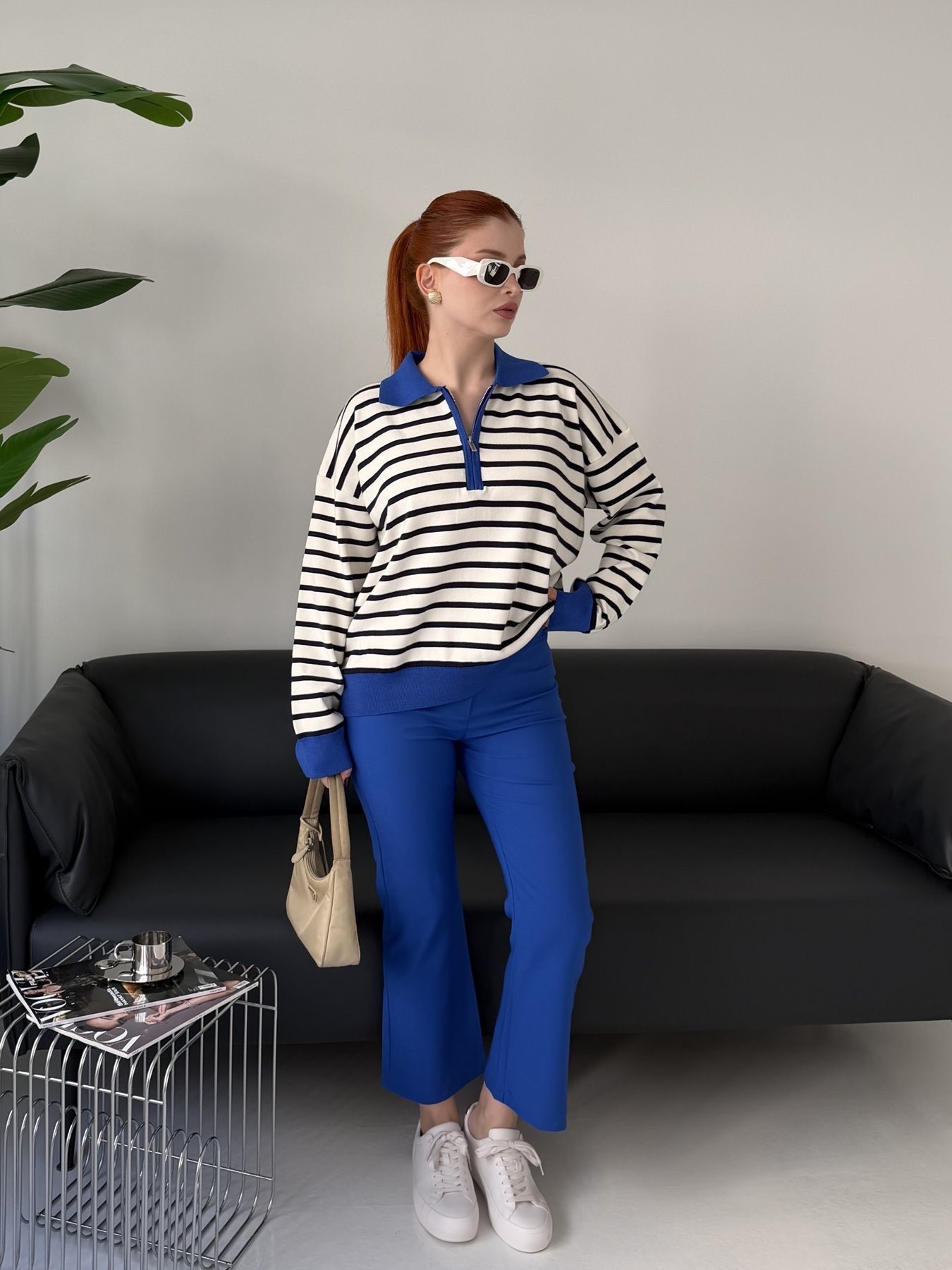 İspanyol Paça Crop Pantolon Saks