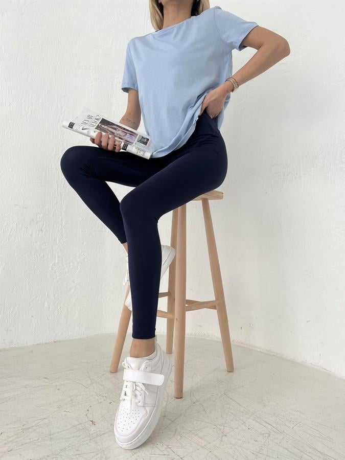 Kalın Lastikli Sporcu Tayt LACİVERT