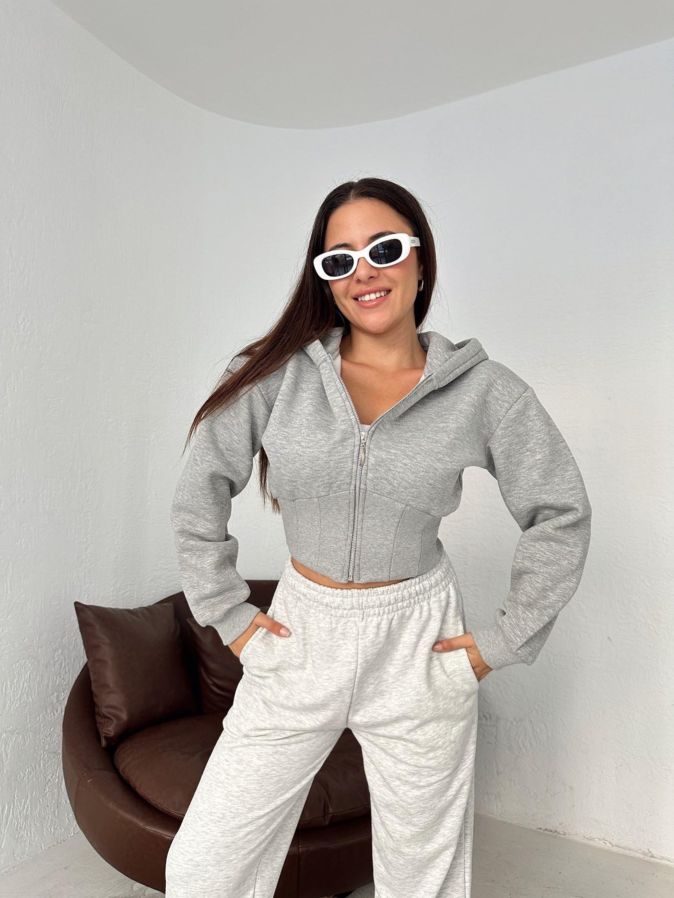 Kapüşonlu Crop Sweatshirt GRİ