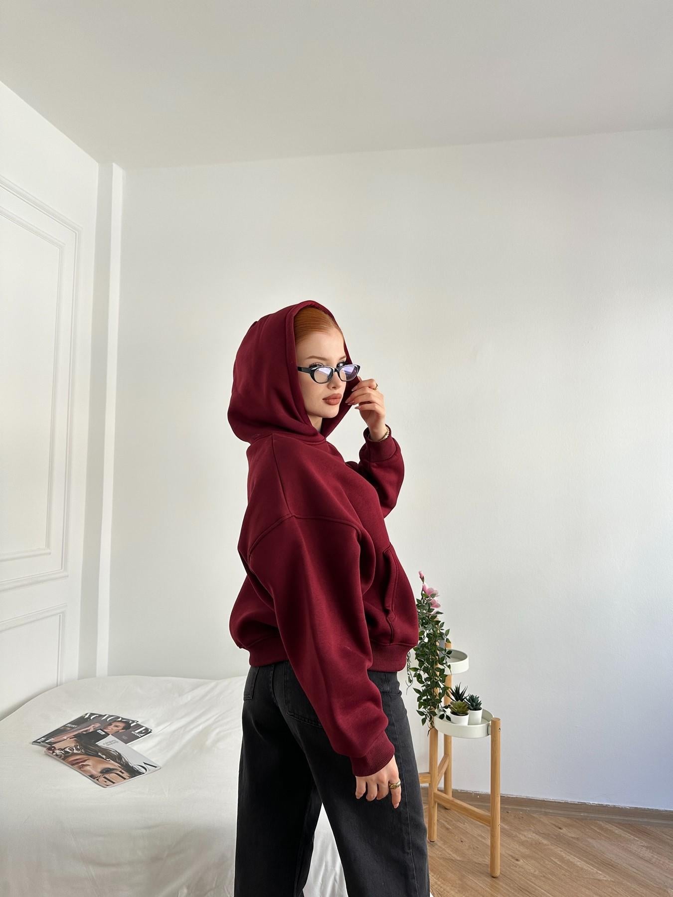 Kapüşonlu Sweatshirt Bordo