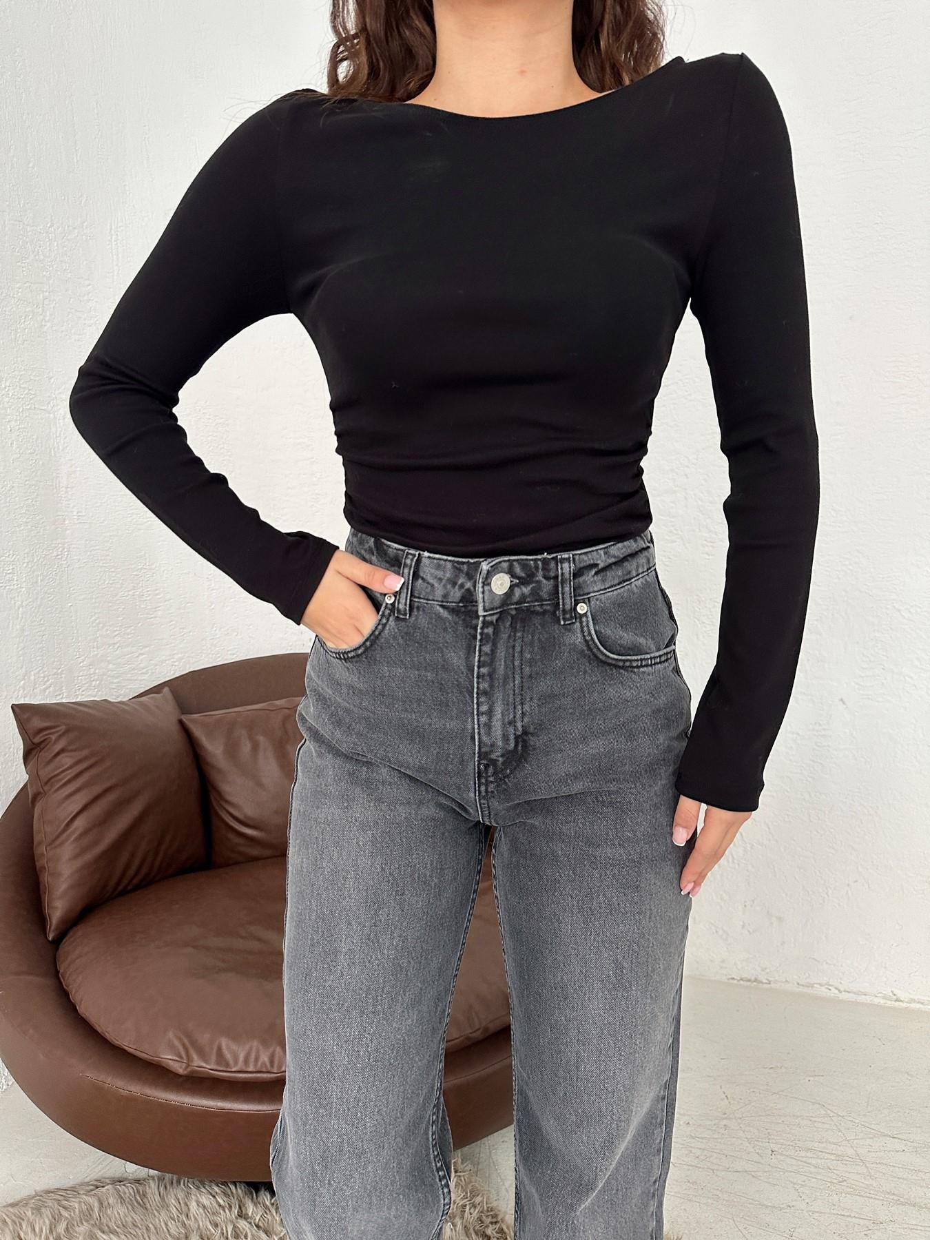 Kayık Yaka Büzgülü Bluz SİYAH