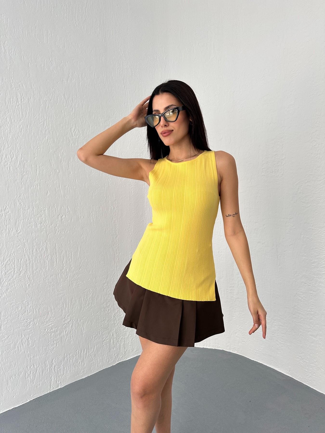 Kayık Yaka Fitilli Triko Bluz Koyu sarı