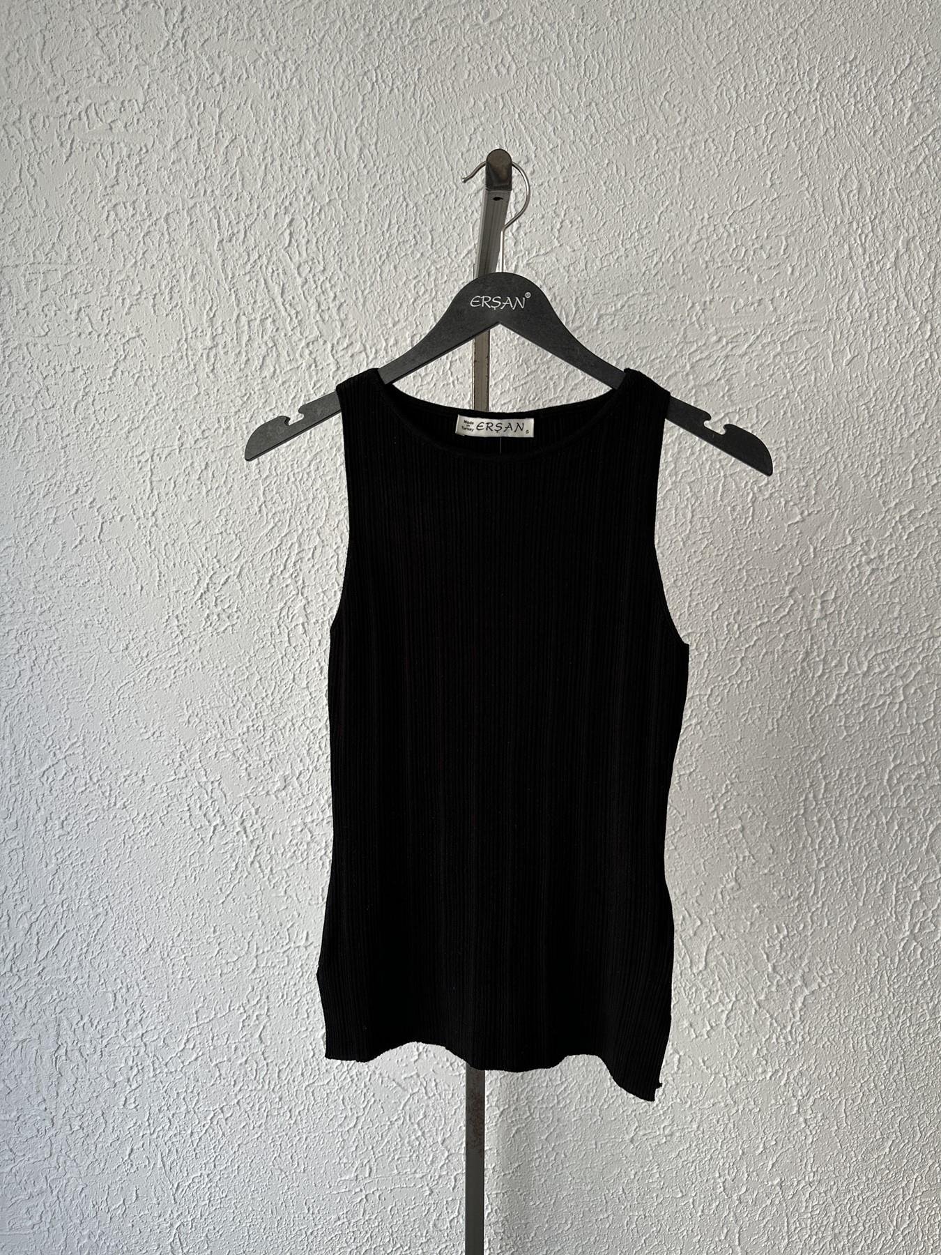 Kayık Yaka Fitilli Triko Bluz Siyah