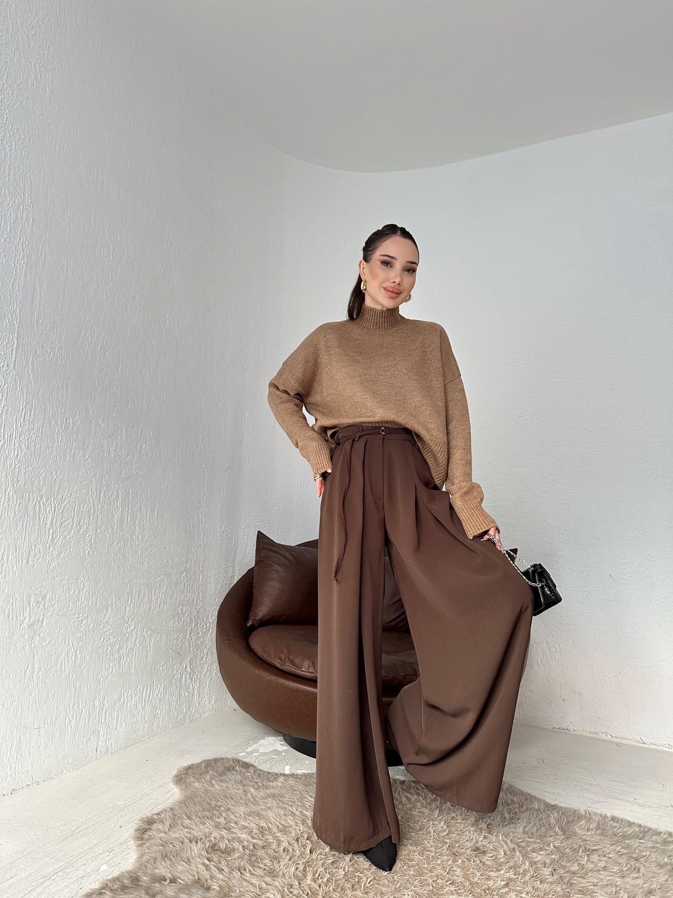 Kemerli Geniş Paça Pantolon KAHVE