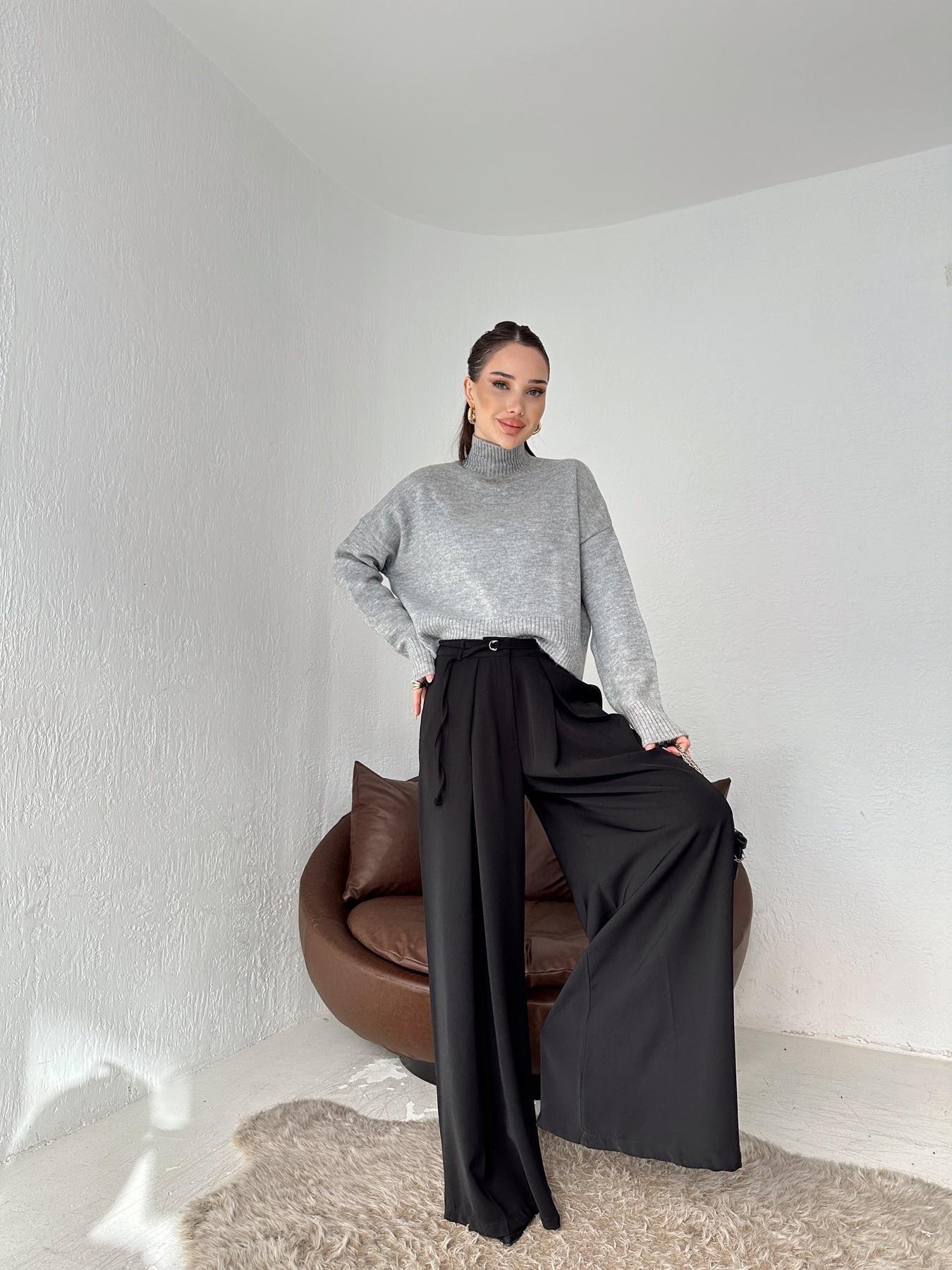 Kemerli Geniş Paça Pantolon SİYAH