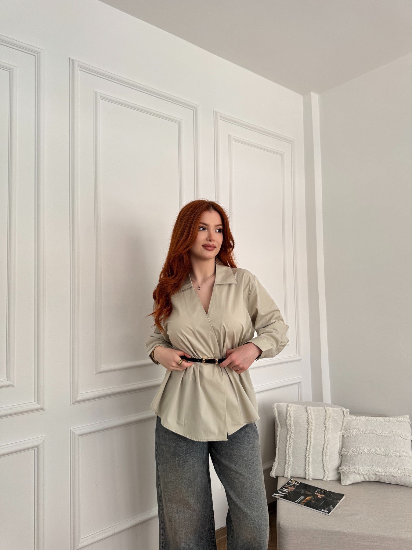 Kemerli Gömlek Açık haki