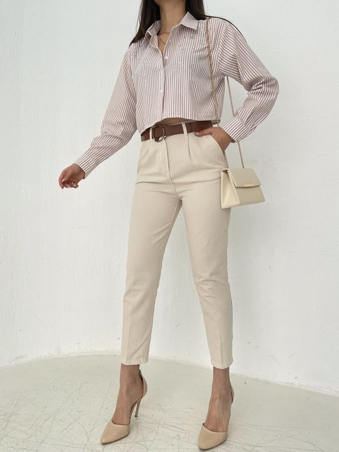 Kemerli Kanvas Pantolon TAŞ