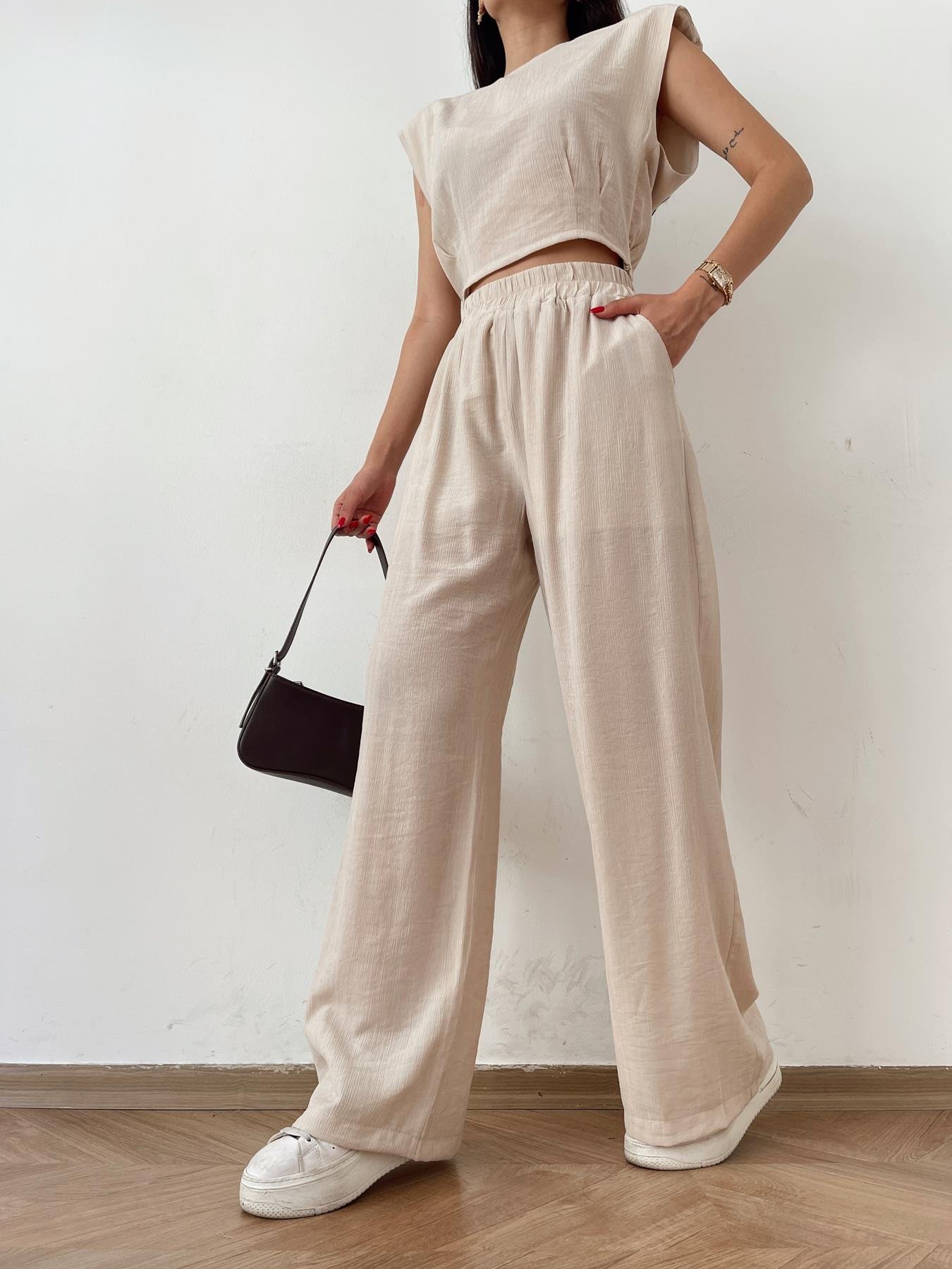 Kendinden Desenli Bol Pantolon TAŞ