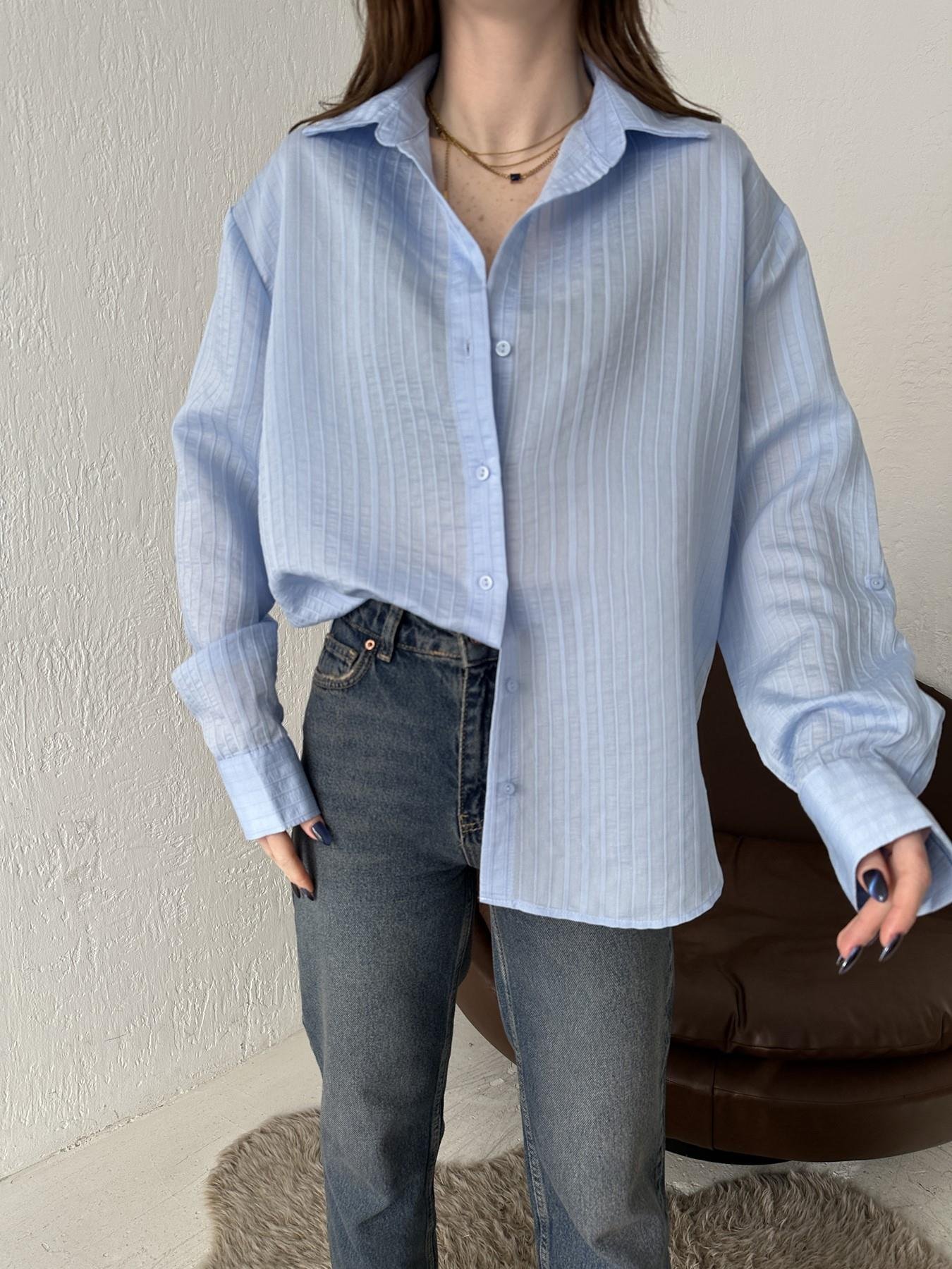 Kendinden Desenli Cepsiz Gömlek MAVİ