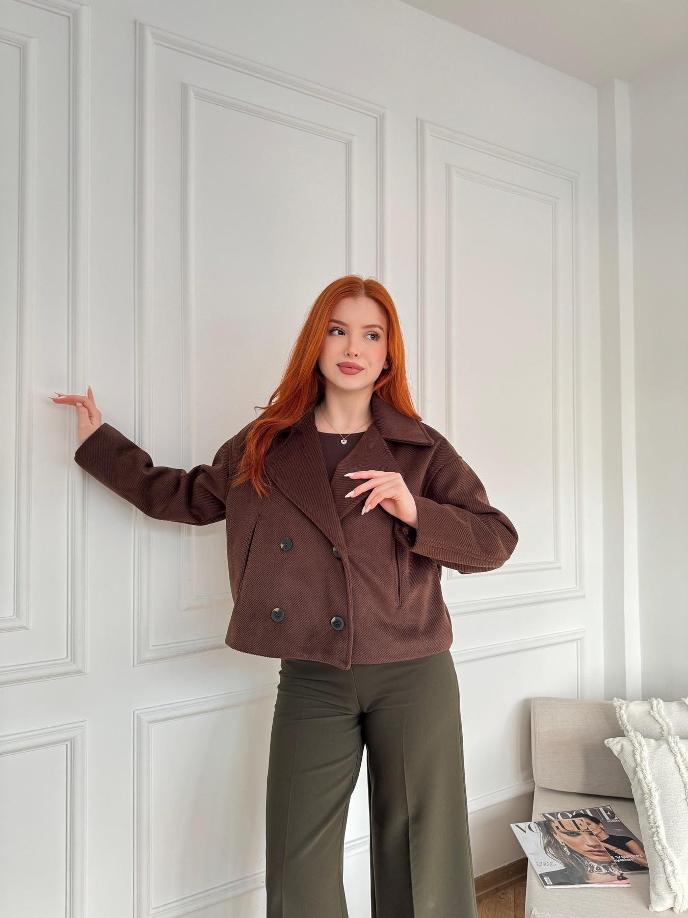 Kırçıllı Kaşe Crop Mont Koyu kahve
