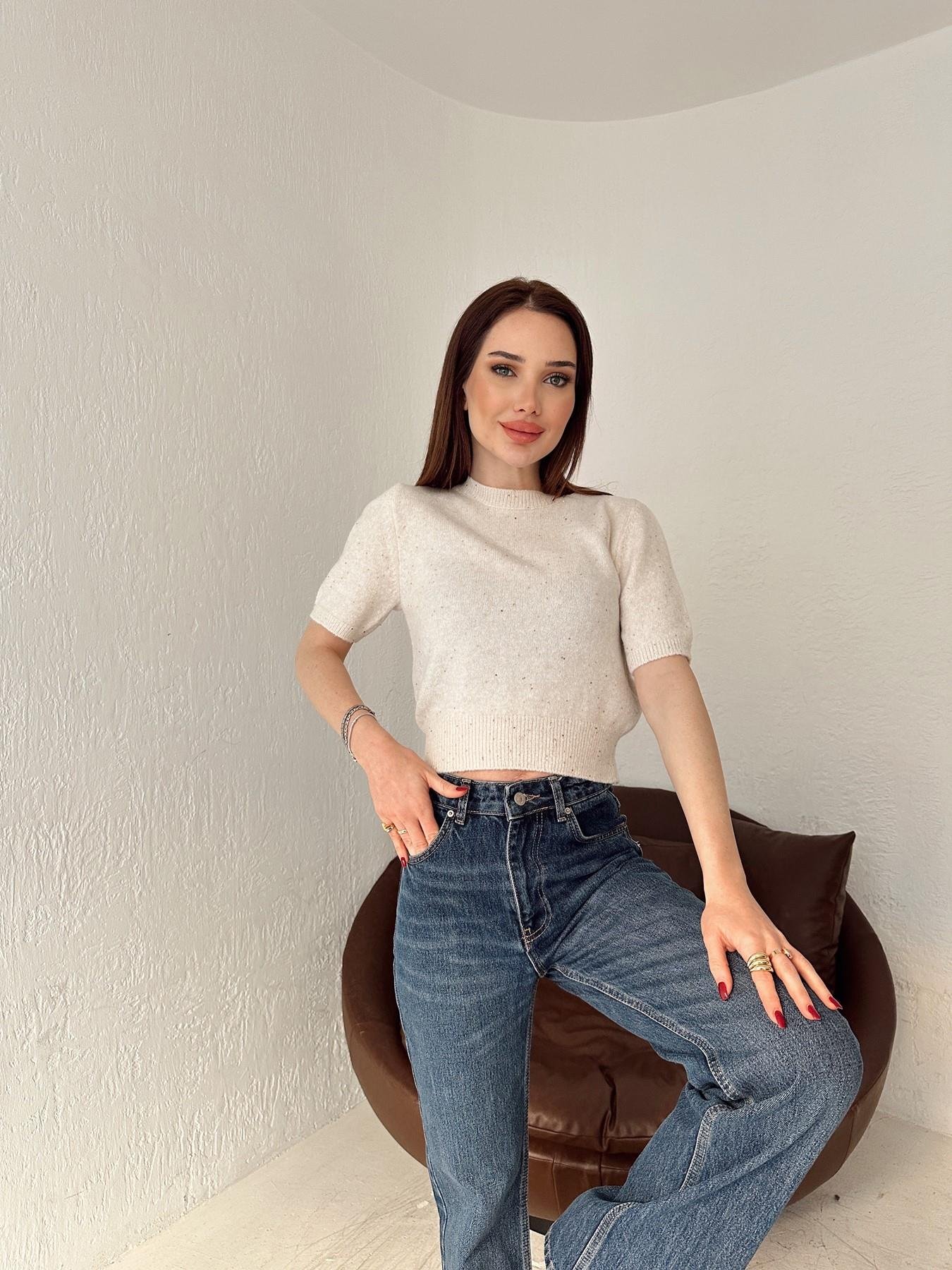 Kısa Kol Pullu Simli Triko KREM