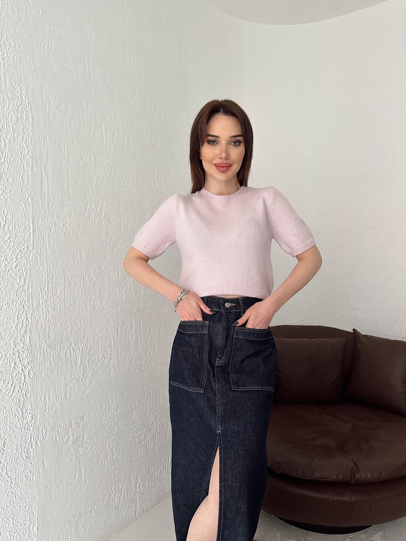 Kısa Kol Pullu Simli Triko PEMBE