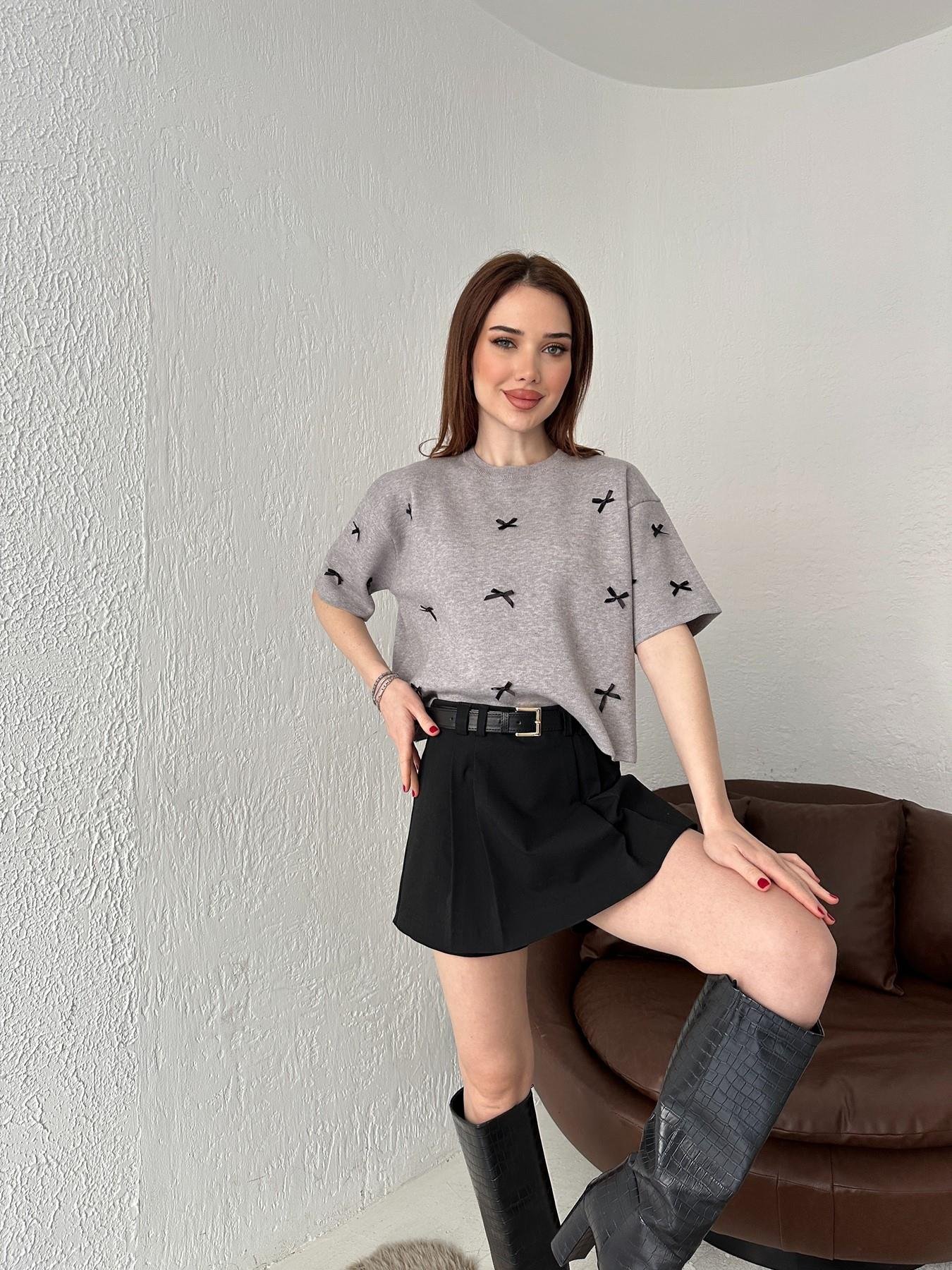 Kurdela Detay Kısa Kollu Triko GRİ