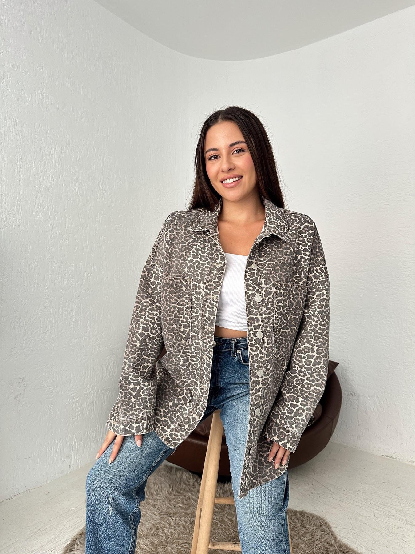 Leopar Desen Oversize Jean Gömlek KAHVE