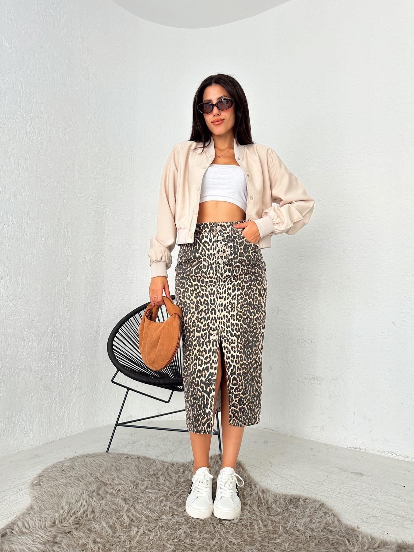 Leopar Desen Yırtmaçlı Midi Etek KAHVE