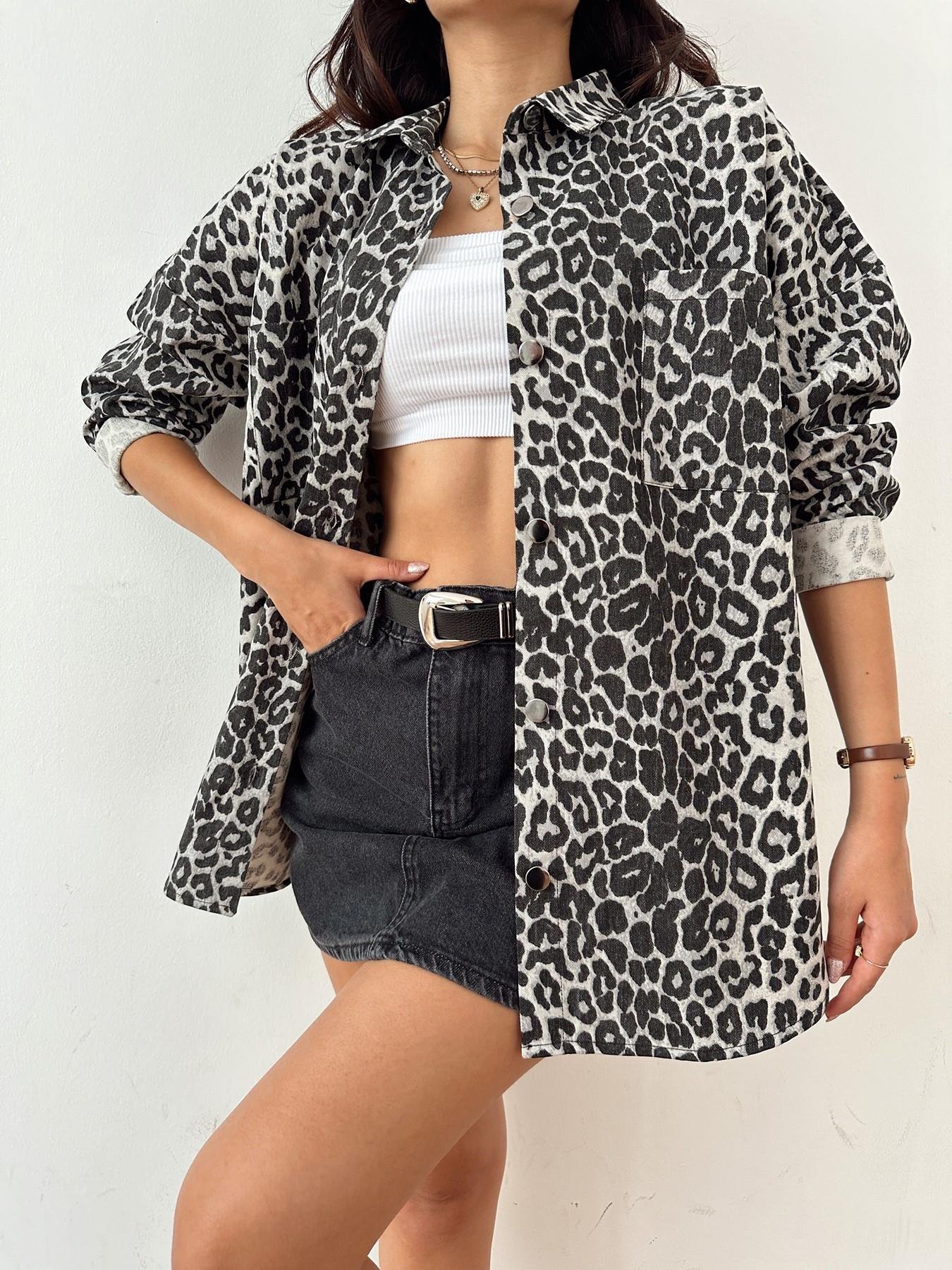 Leopar Gabardin Gömlek SİYAH