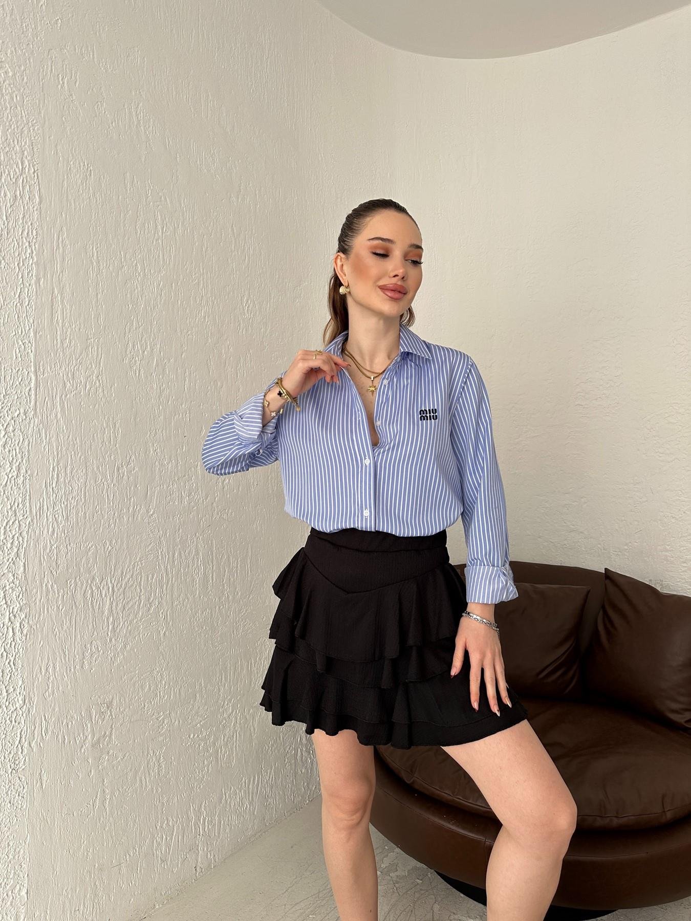 MIU Nakışlı Çizgili Gömlek Mavi-beyaz