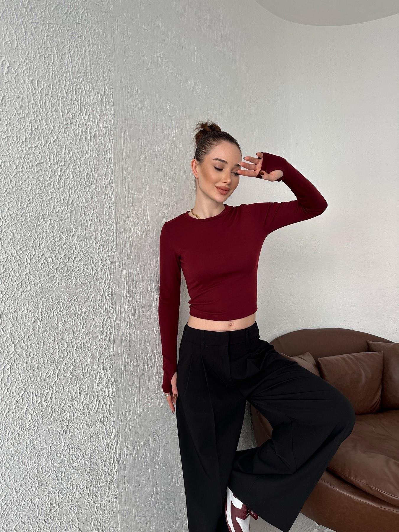 Modal Kumaş Uzun Kollu Bluz BORDO