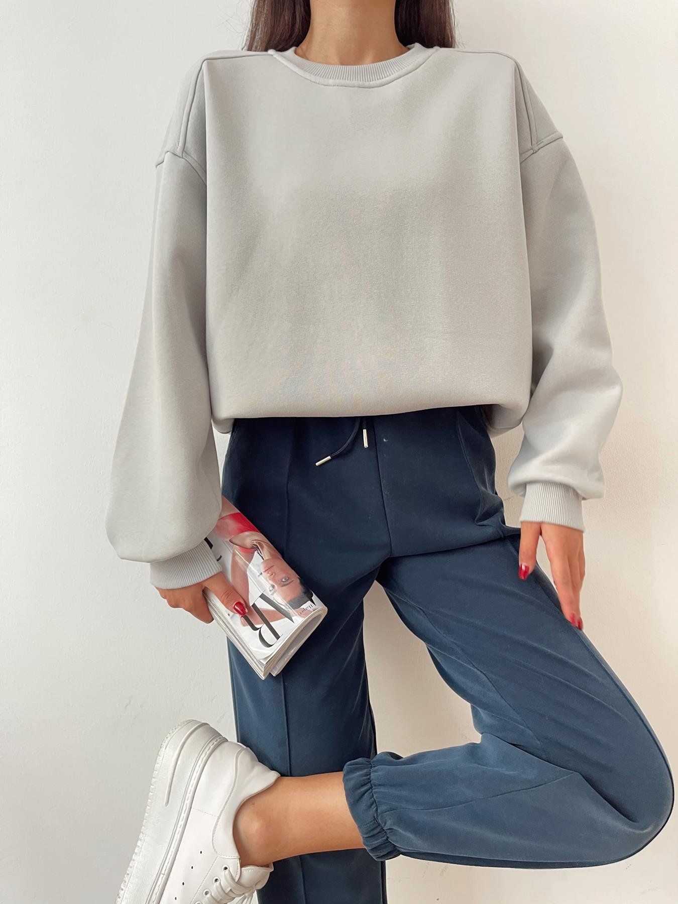 Omuzu Robalı Sweatshirt GRİ