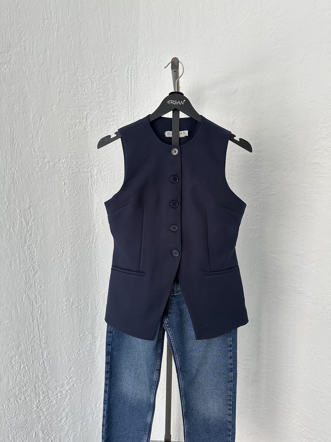 Önü Düğmeli Yelek Lacivert