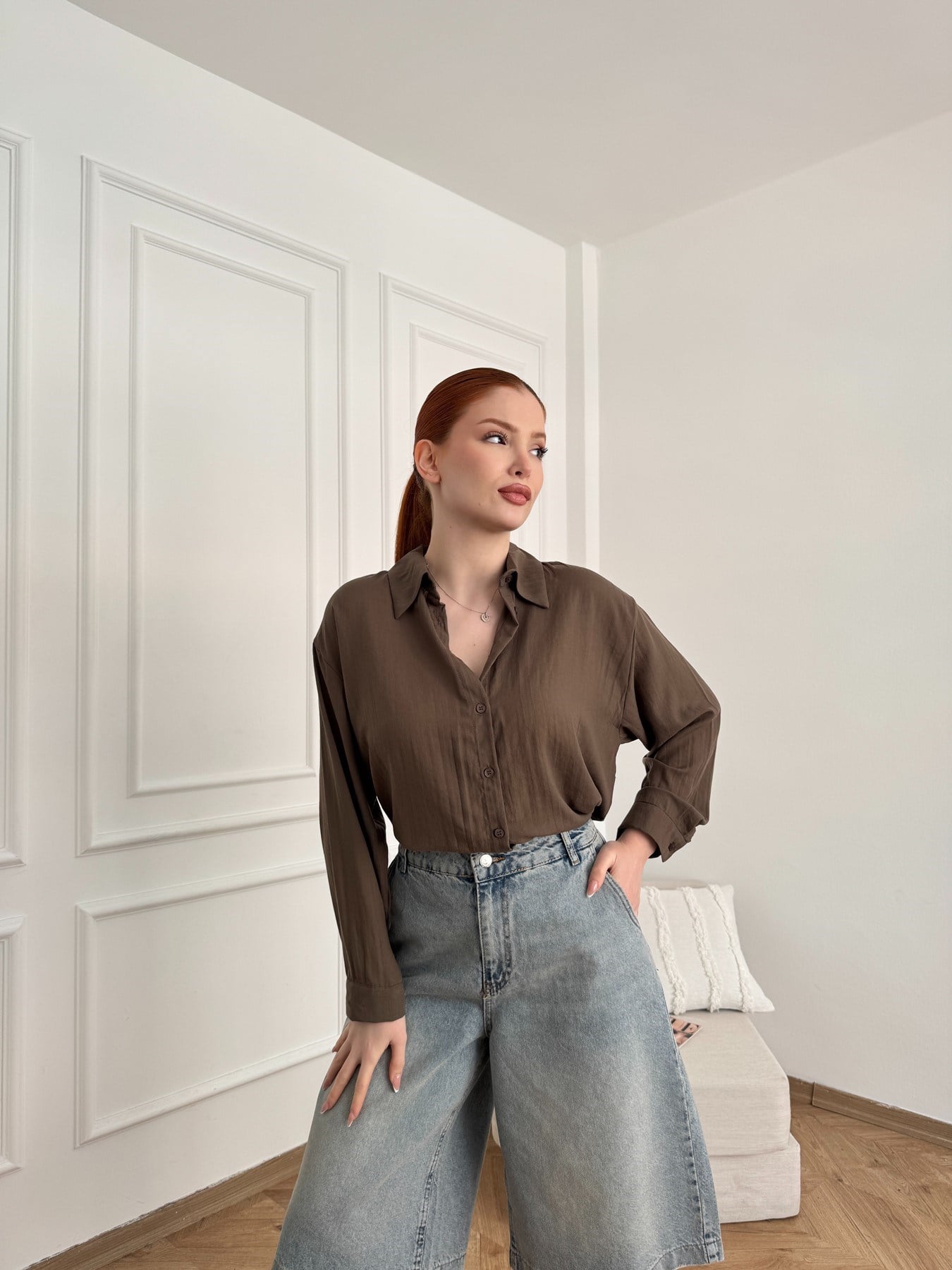 Oversize Gömlek Kahve
