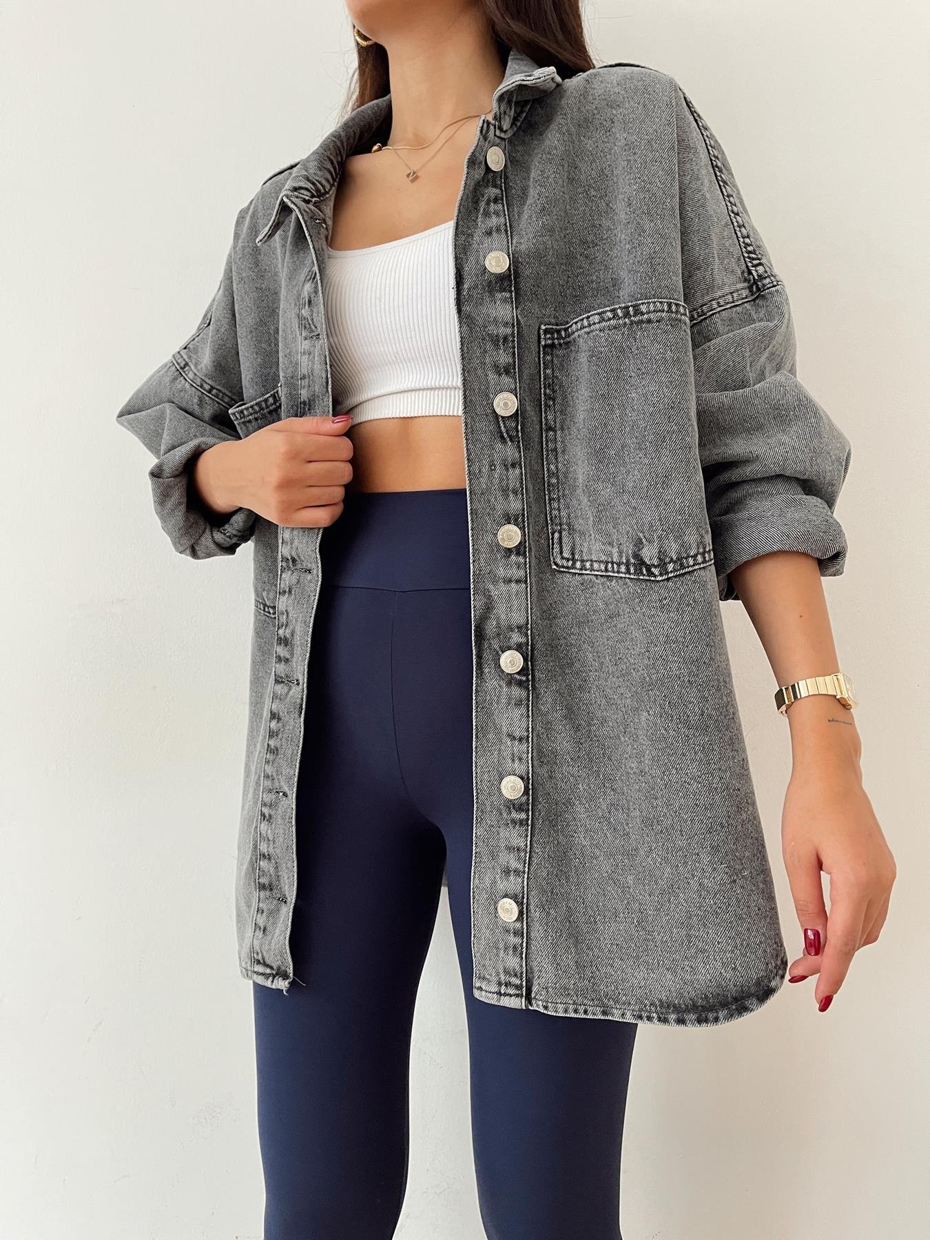 Oversize Jean Gömlek ANTRASİT
