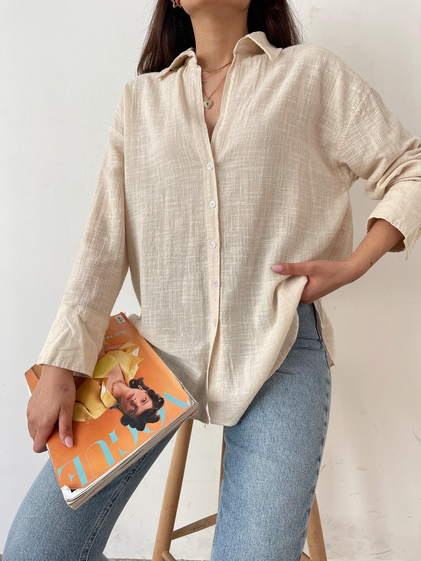 Oversize Keten Gömlek NATUREL