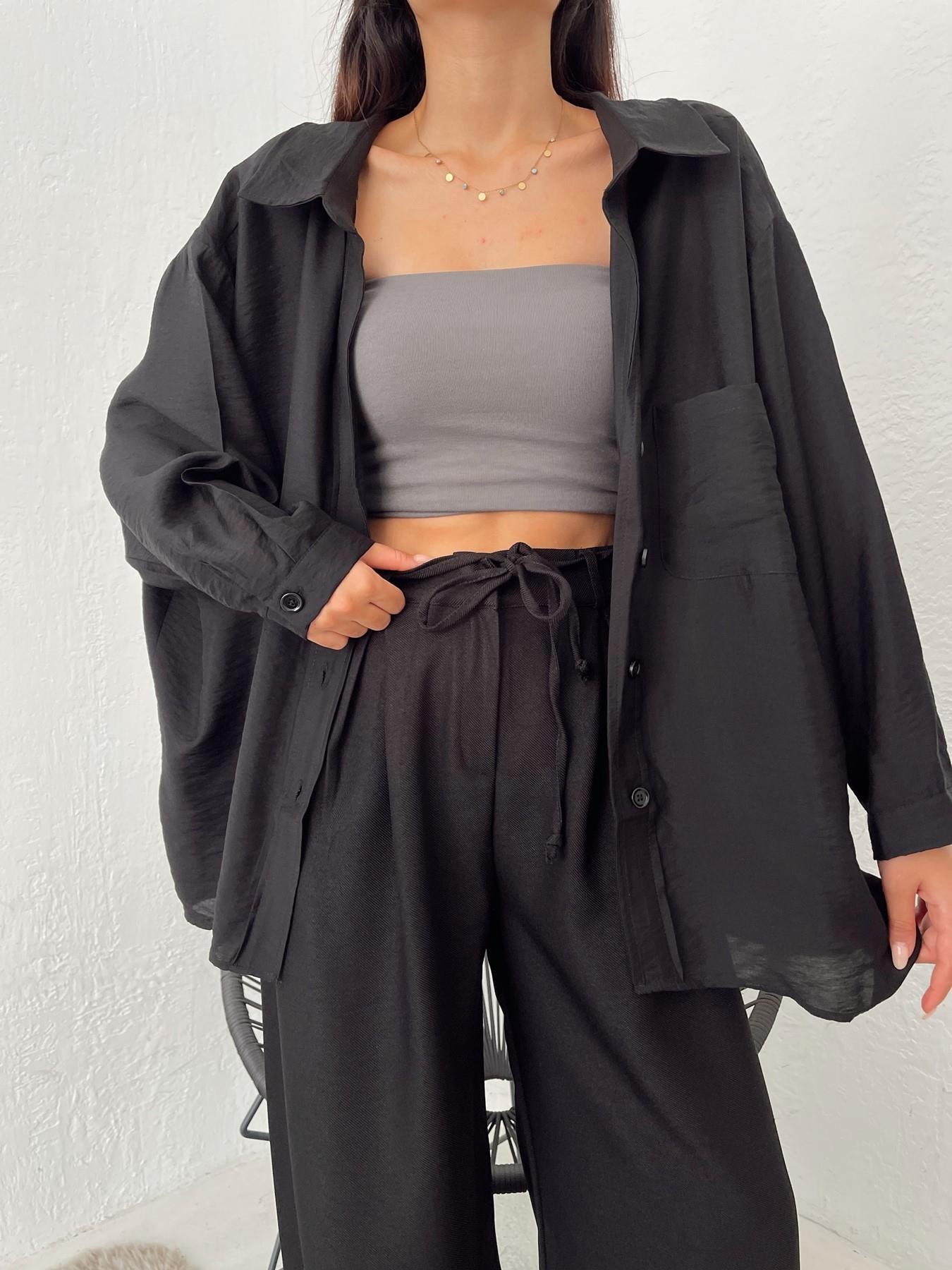 Oversize Tek Cep Gömlek SİYAH