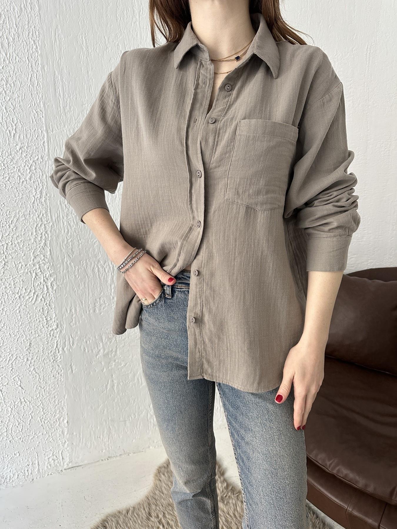 Oversize Tek Cep Pamuklu Gömlek KAHVE