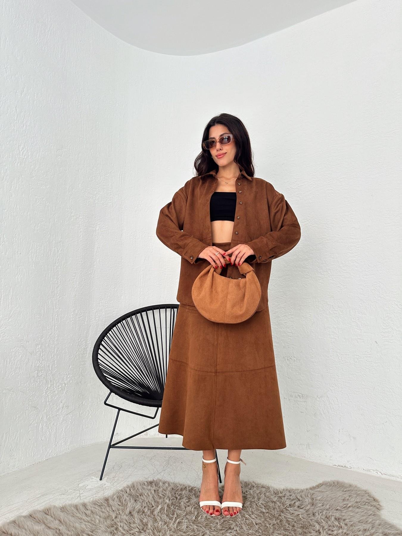 Parçalı Nubuk Etek KAHVE