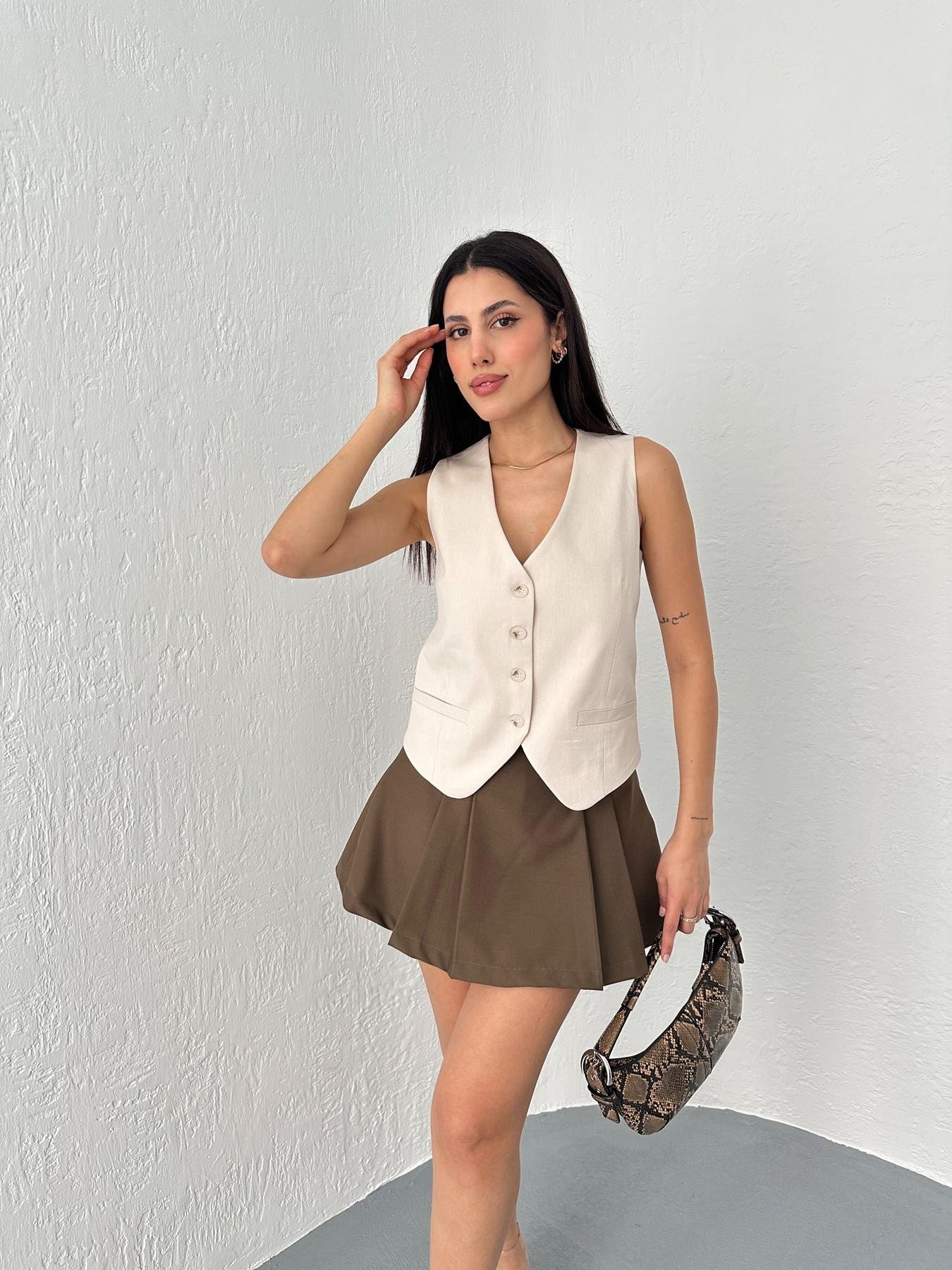 Pile Detay Şort Etek Açık kahve