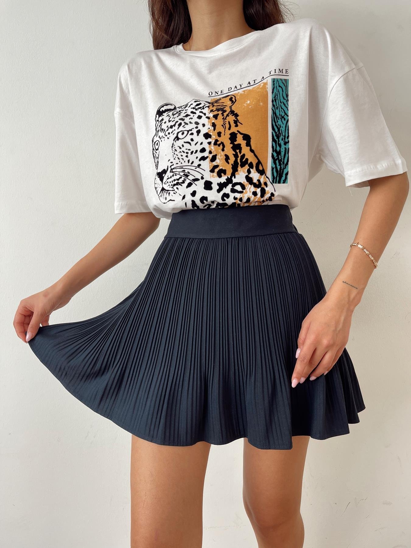 Pile Detaylı Etek LACİVERT