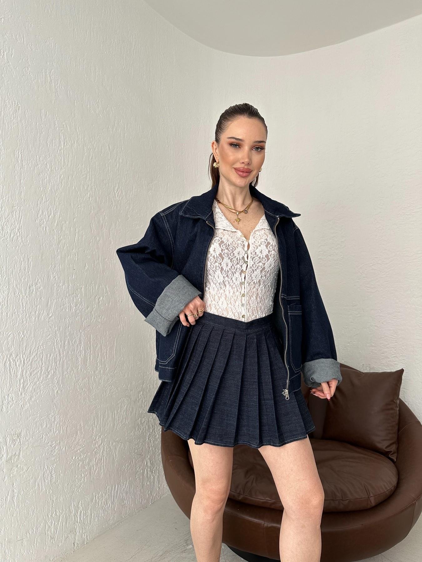 Pileli Kot Şort Etek Lacivert