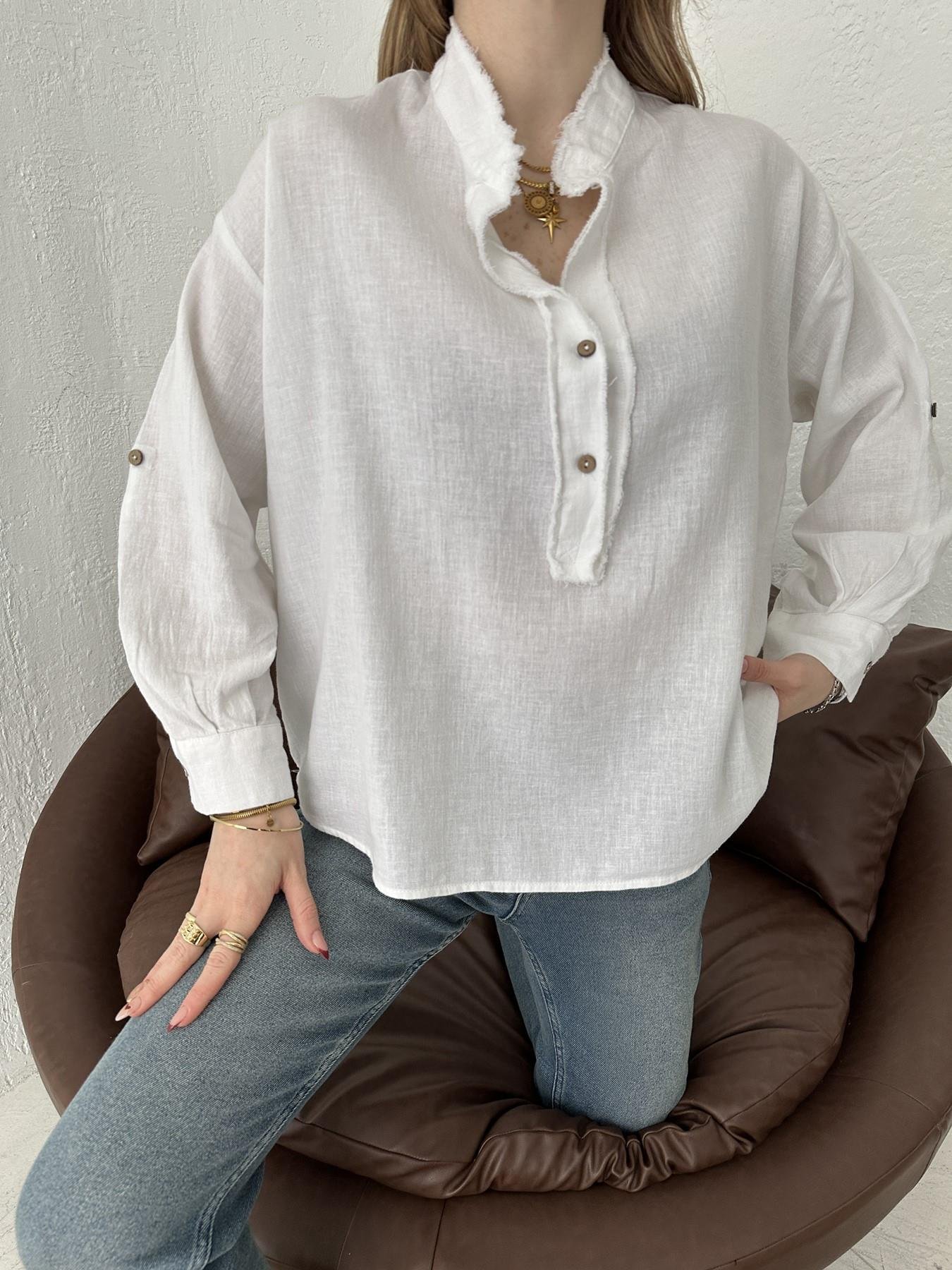 Püsklüllü Bluz Beyaz