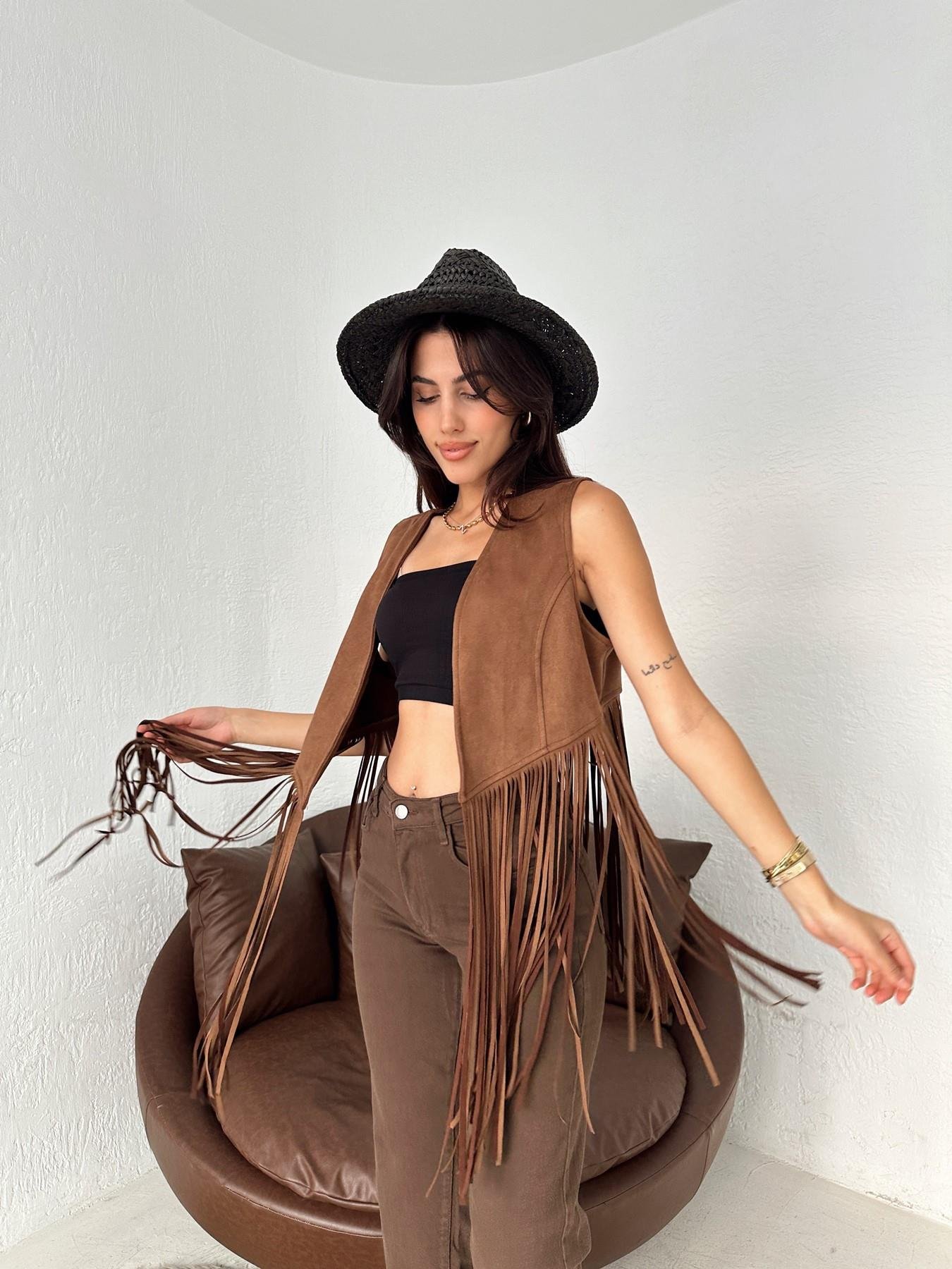 Püsküllü Süet Yelek KAHVE