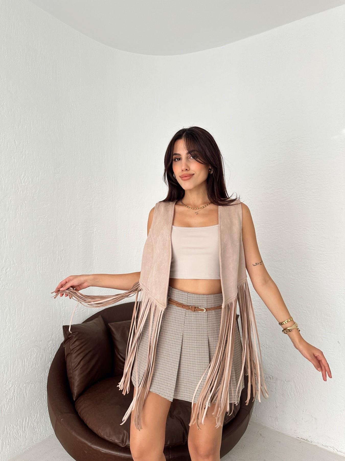 Püsküllü Süet Yelek VİZON