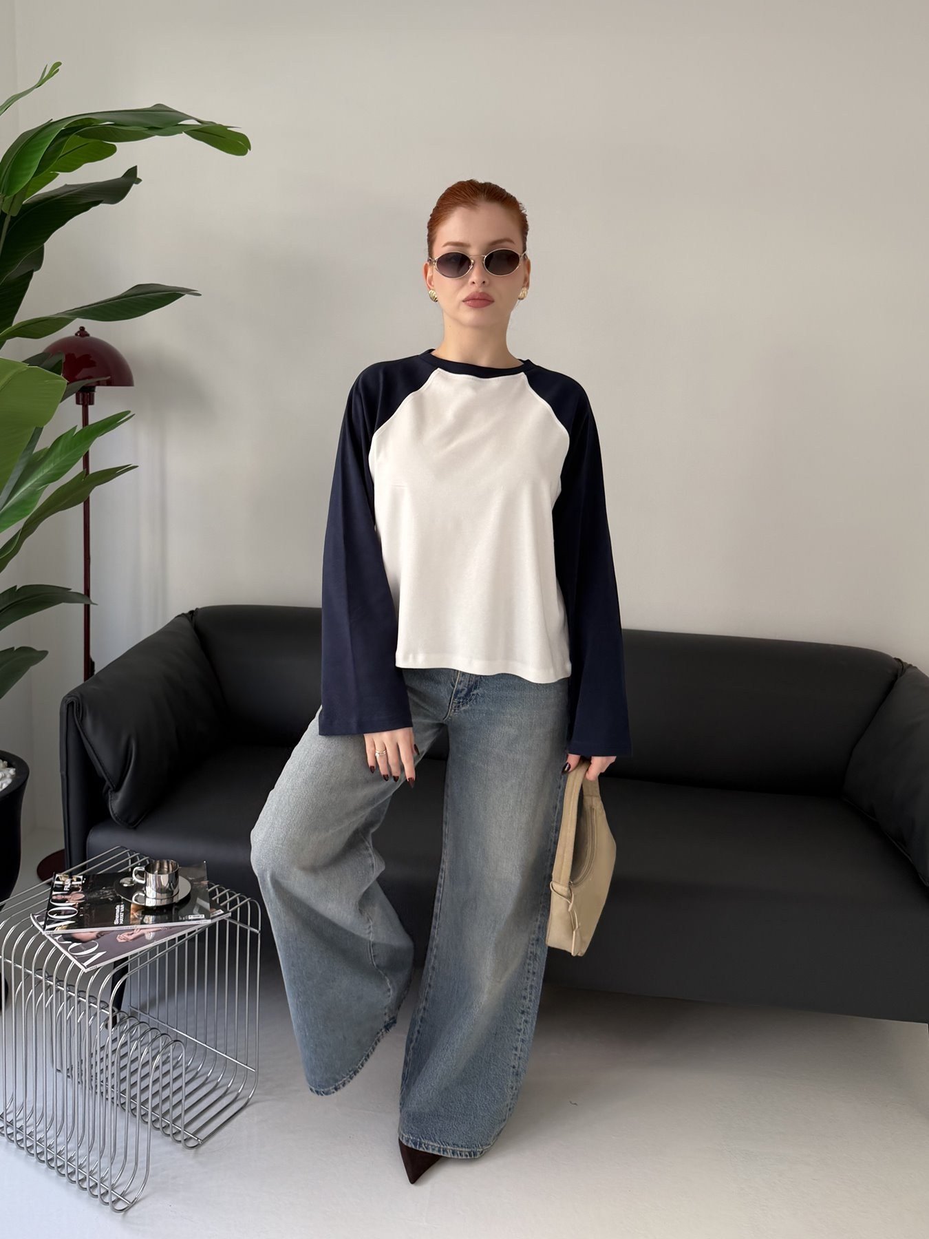 Reglan Kol Çift Renk Sweashırt Ekru-laci
