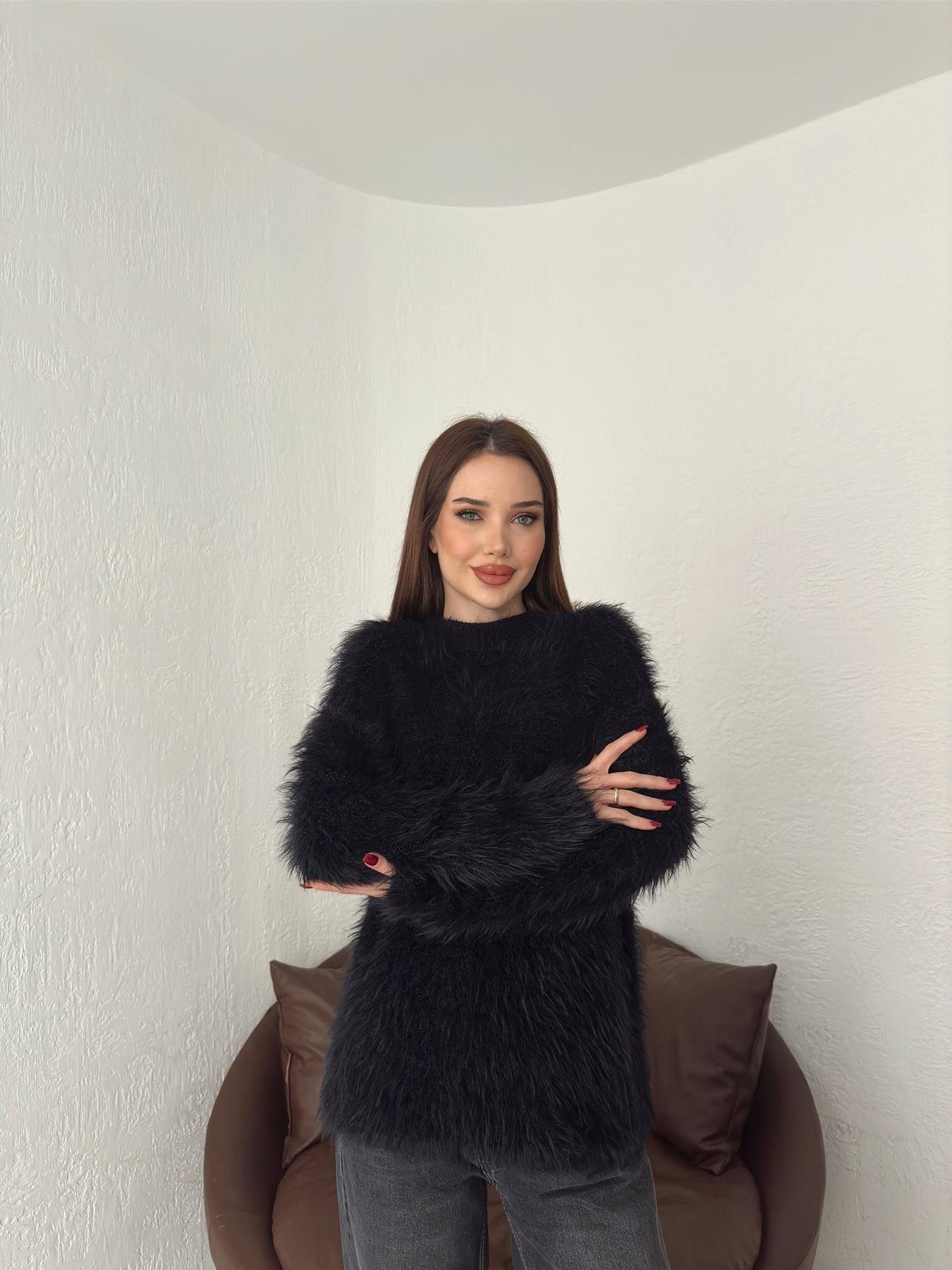 Saçaklı Yumoş Kazak SİYAH