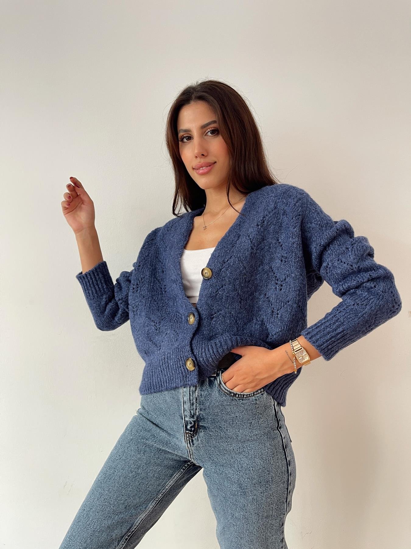 Şardonlu Hırka KOYU MAVİ