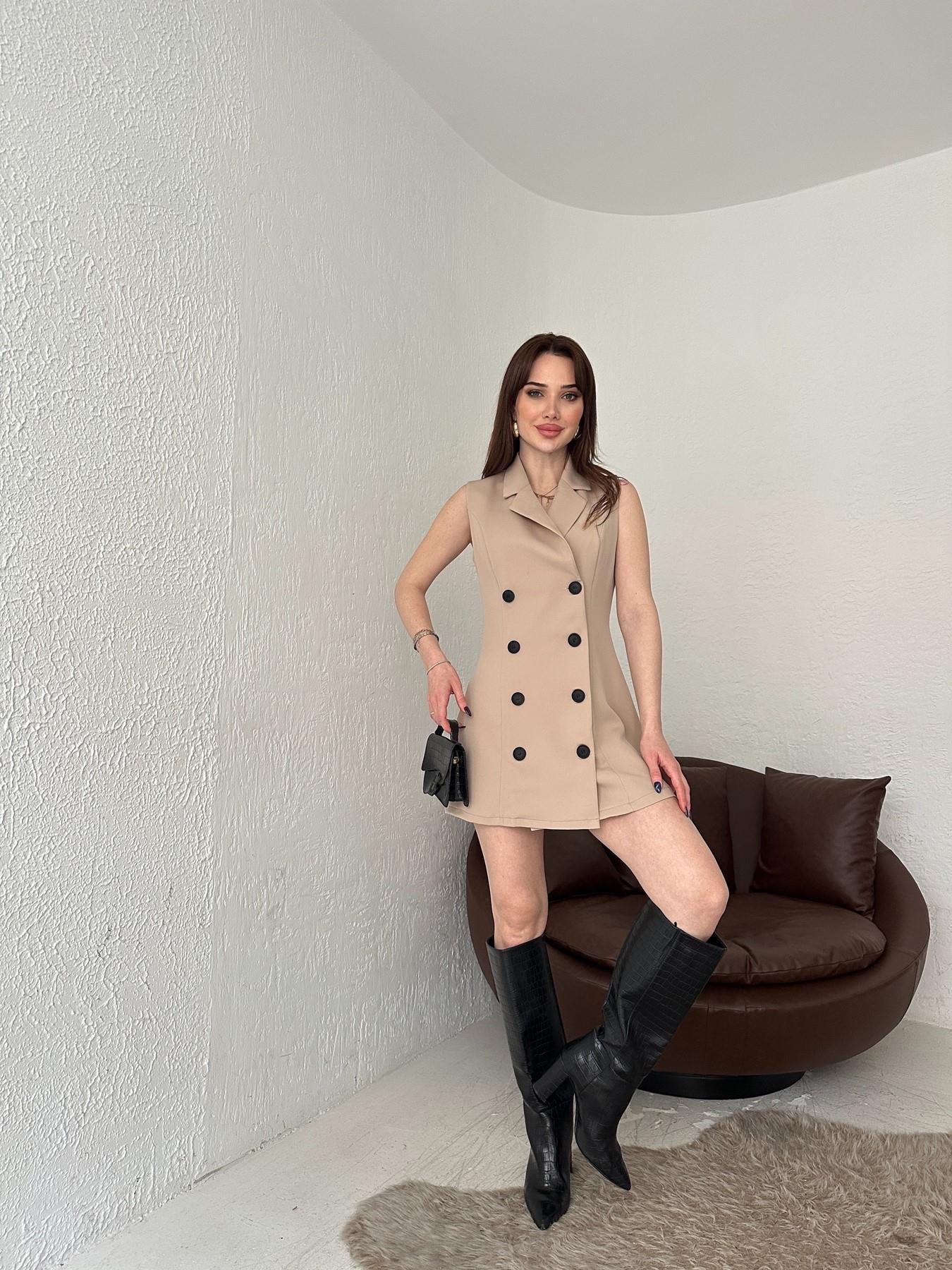 Sıfır Kol Önü Düğmeli Elbise BEJ