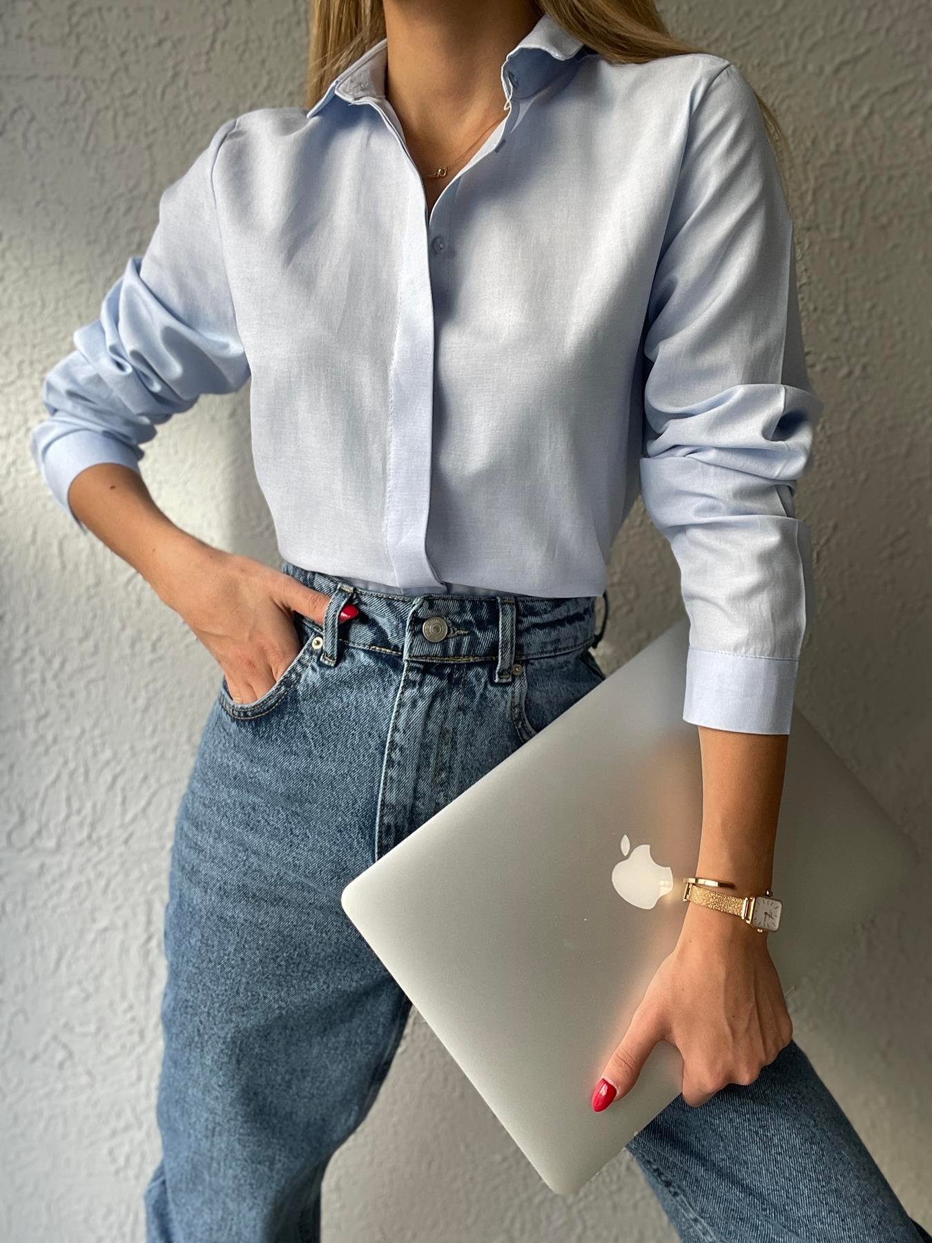 Sırtı Kruvaze Detay Gömlek MAVİ