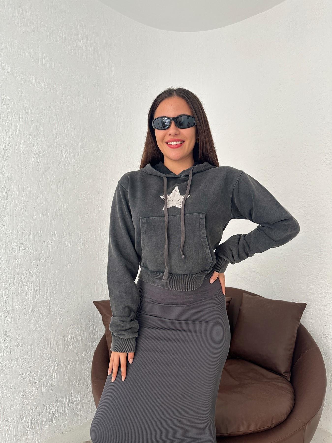 Star Baskılı Kapüşonlu Sweatshirt ANTRASİT