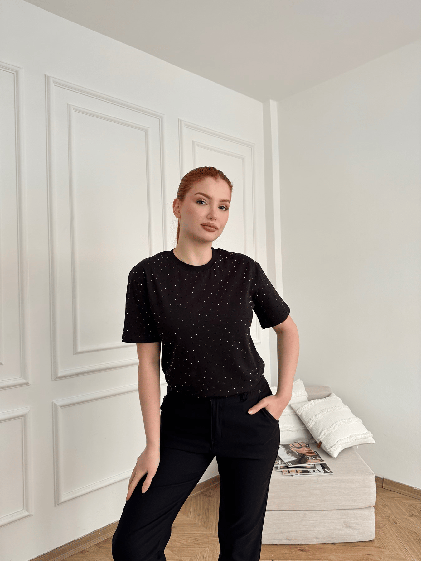 Taş Baskılı Tshirt Siyah