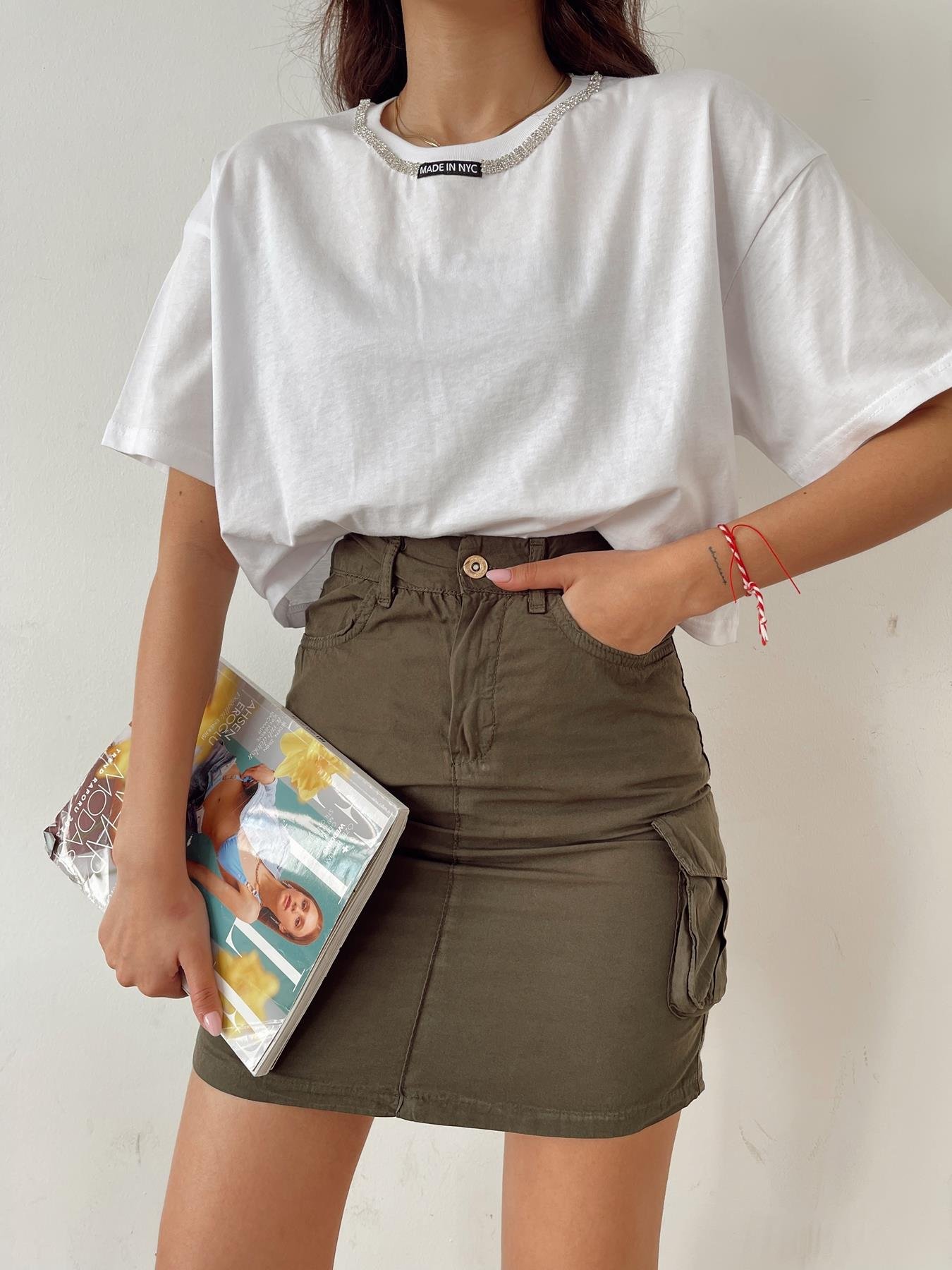 Taş Detaylı Tişört BEYAZ