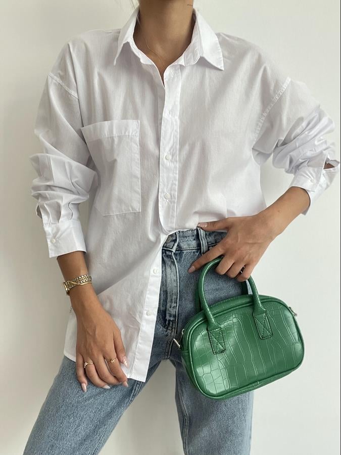 Tek Cep Cizgili Gömlek BEYAZ