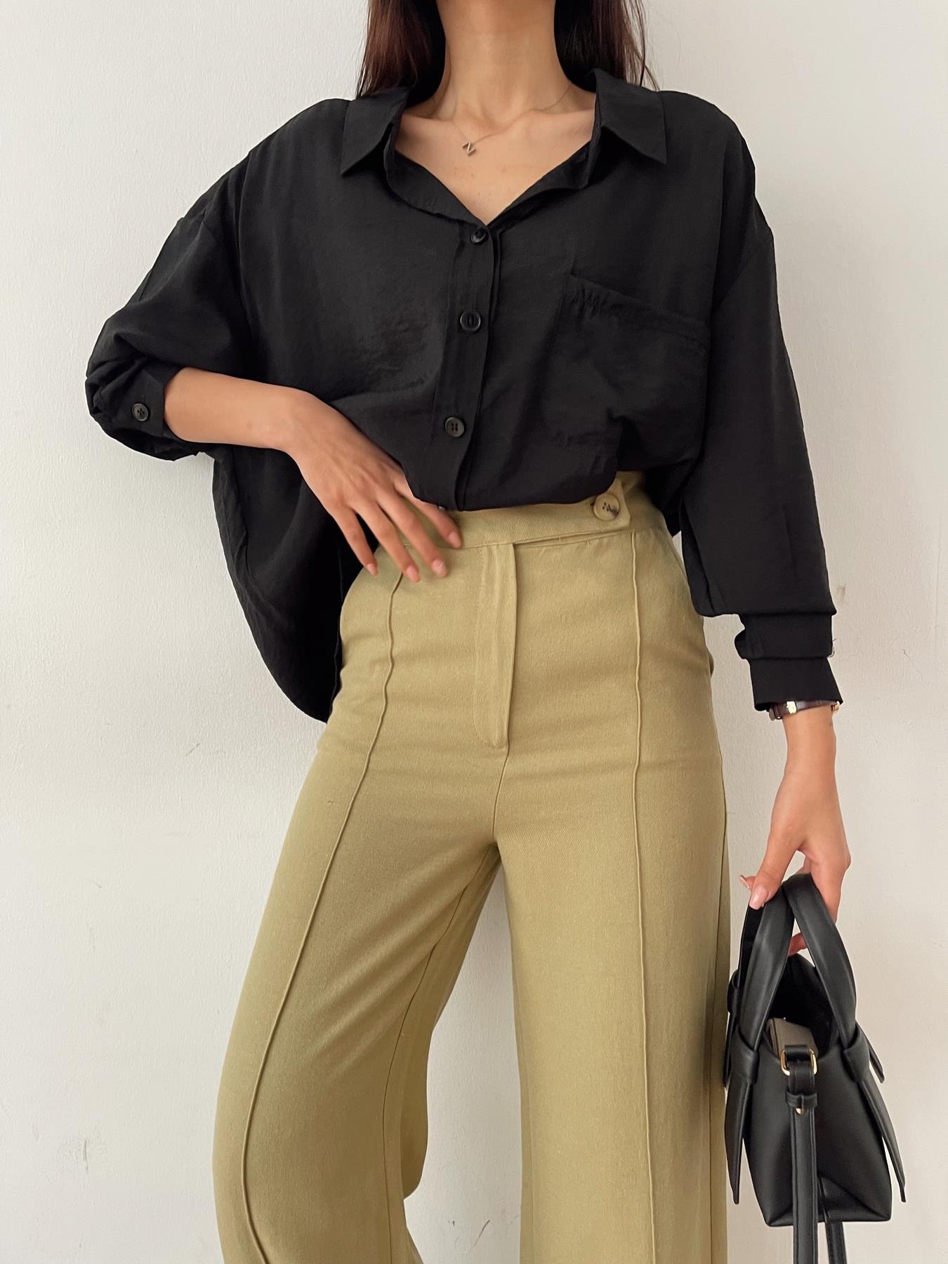 Tek Cep Oversize Gömlek SİYAH