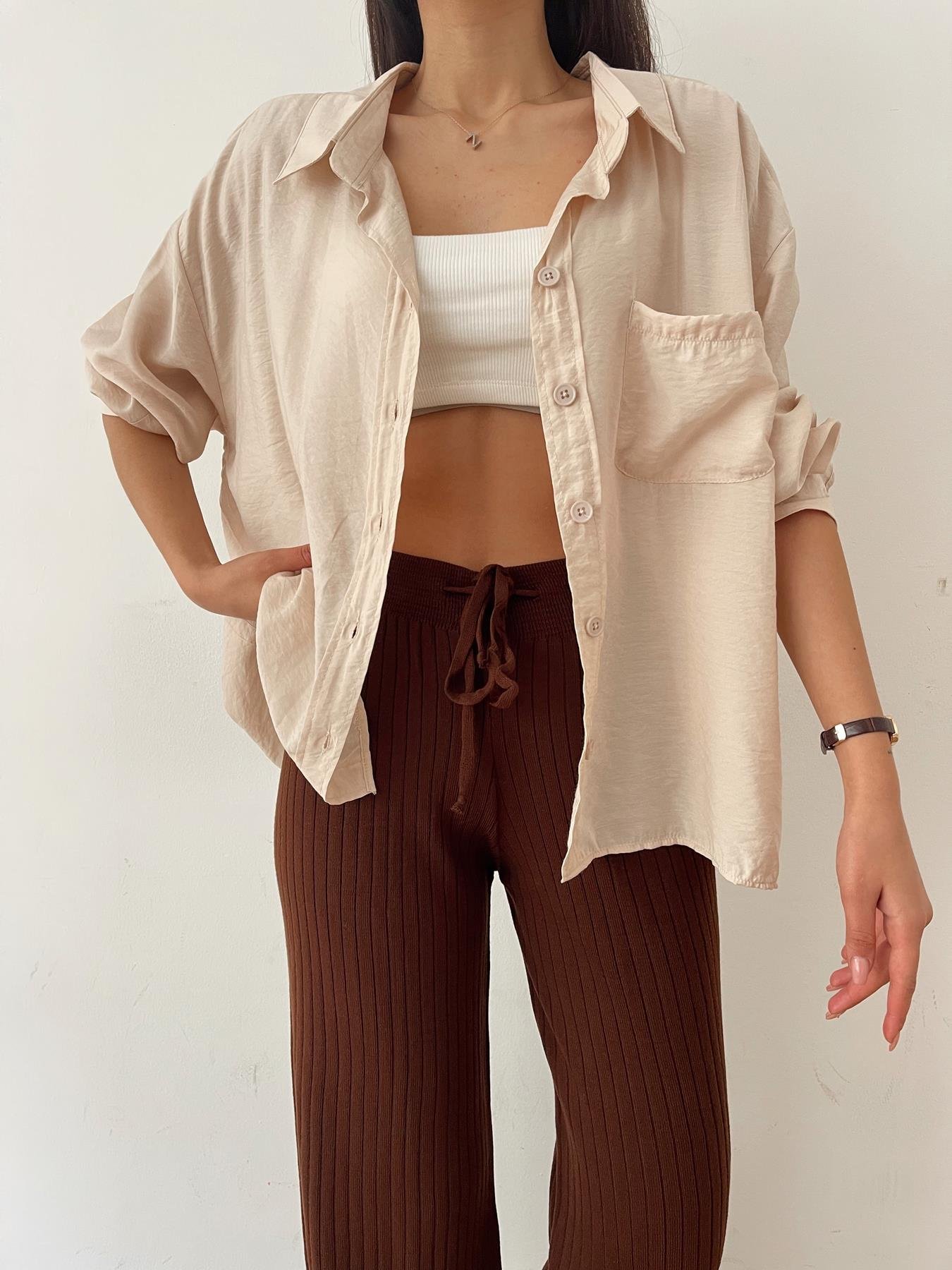 Tek Cep Oversize Gömlek TAŞ