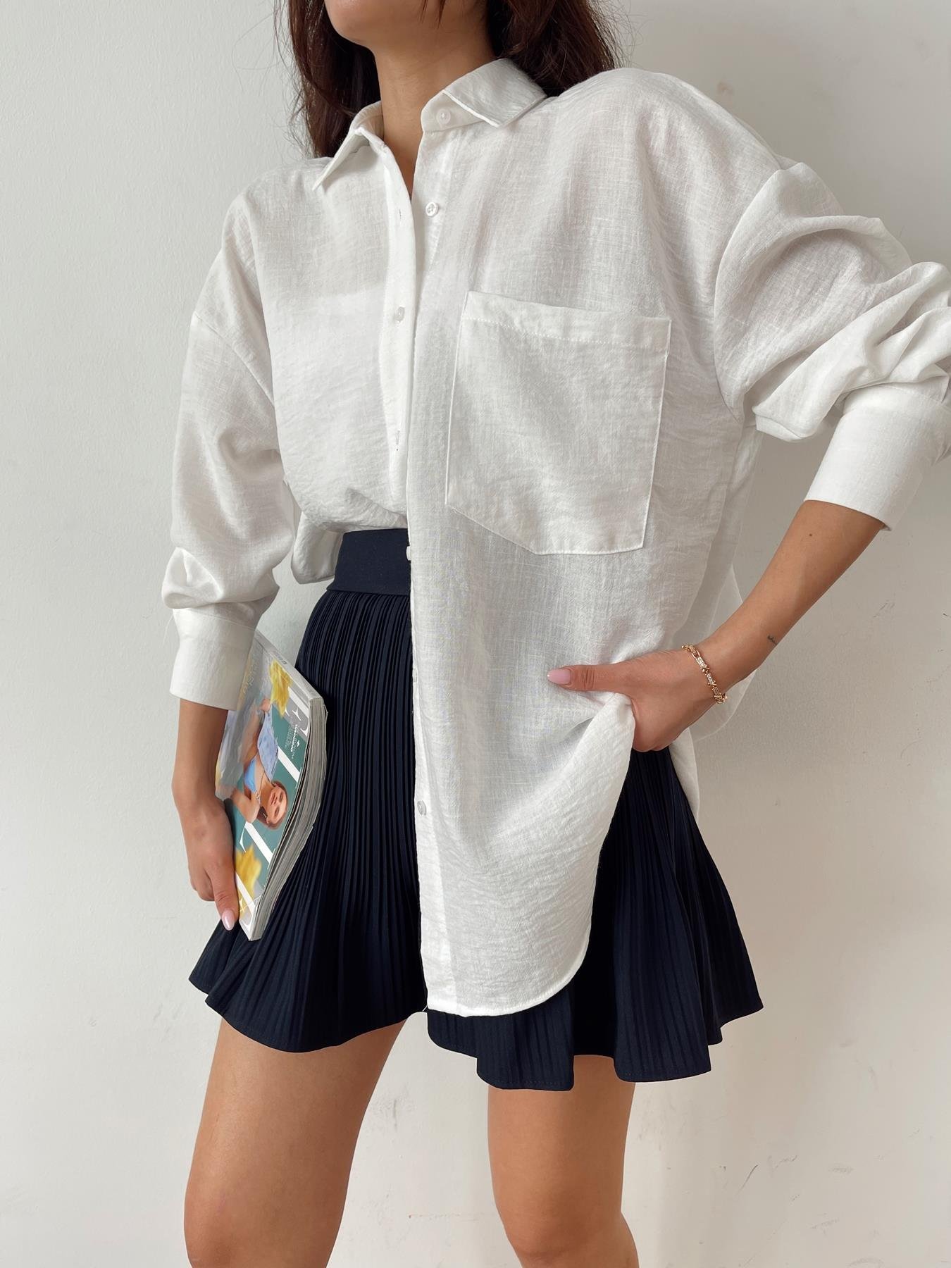 Tek Cepli Keten Gömlek BEYAZ